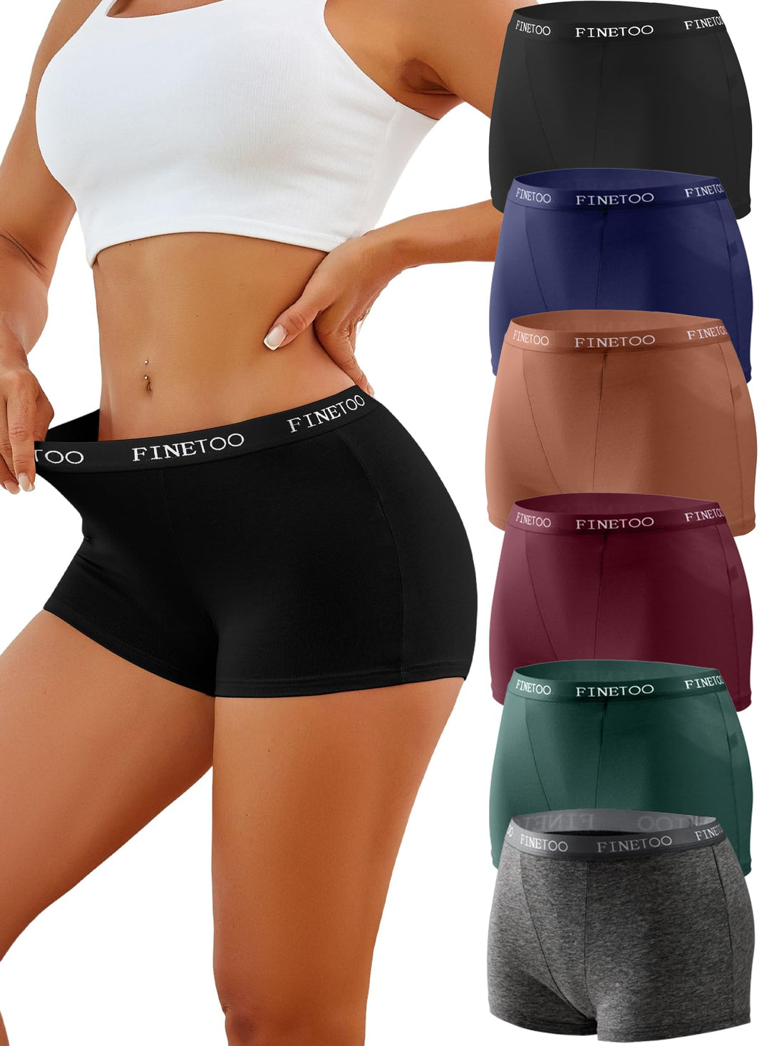 FINETOO Womens Cotton Boy Shorts Underwear Full Coverage Soft Boxer Briefs High Waisted Panties for Lady Girls 6 Pack