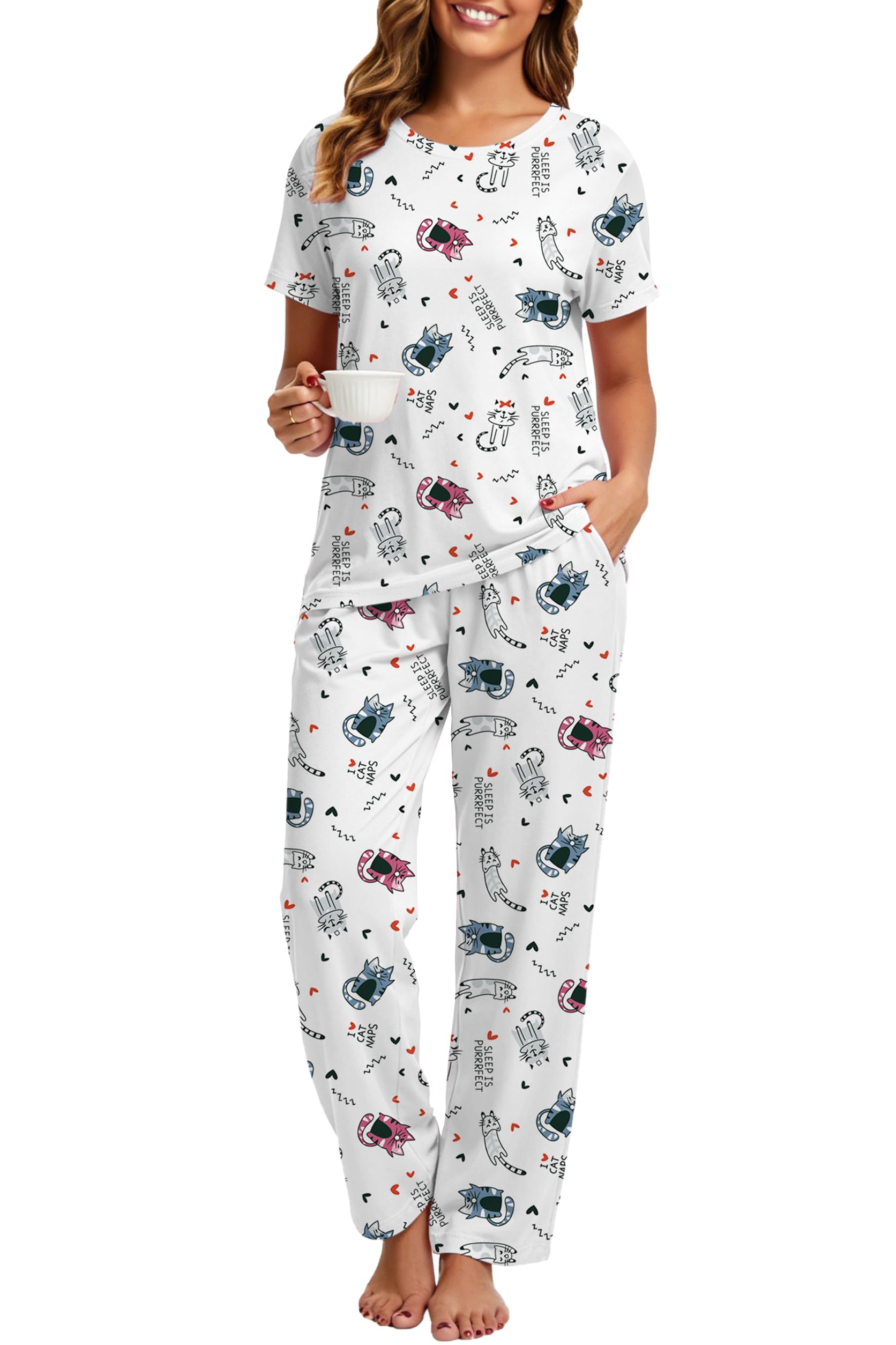 2 Piece Pjs Set For Womens Pajamas Lounge Set Long Sleeve Joggers Pants Sleepwear with Pockets