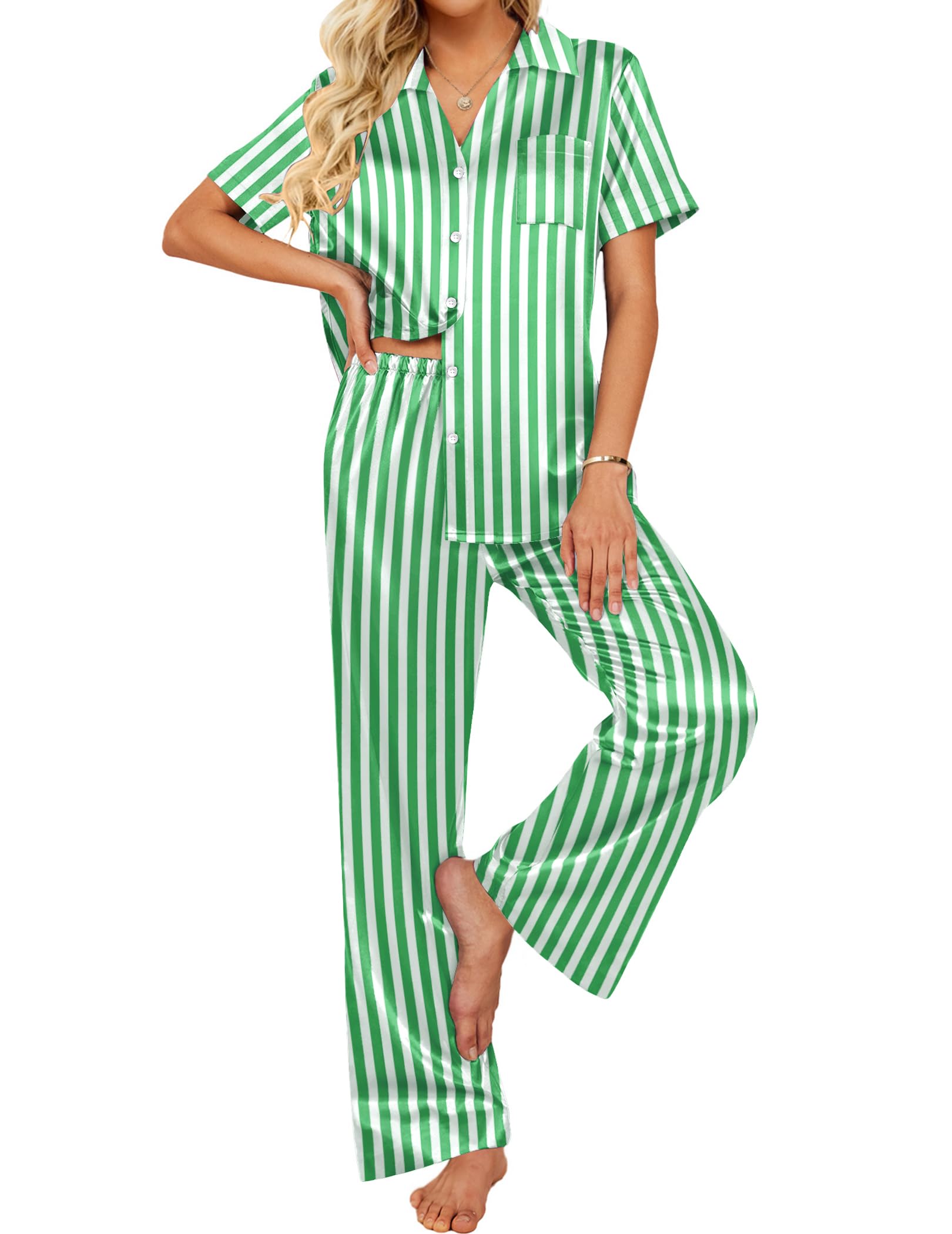 Ekouaer Silk Pajamas for Womens Set 2 Piece Fall Pjs Button Down Sleepwear