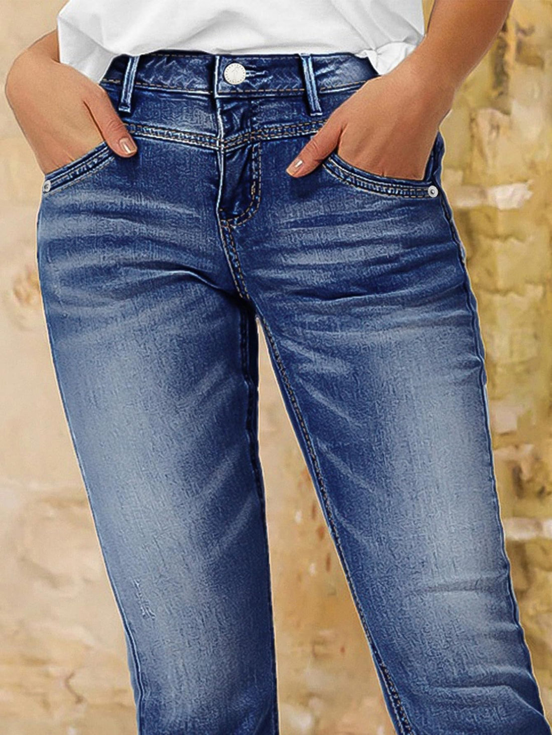 Flamingals Straight Leg Cropped Jeans for Women Trendy Mid Rise Stretchy Tribal Embroidery Raw Hem Ankle Jeans