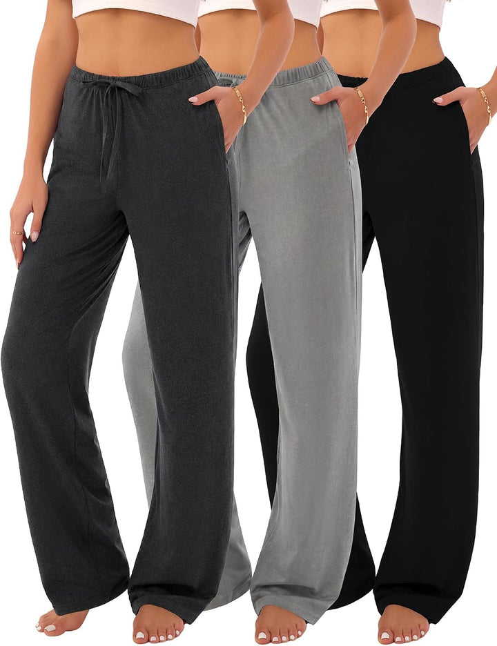 3-Pack Womens Pajama Pants with Drawstring Comfy Sleep