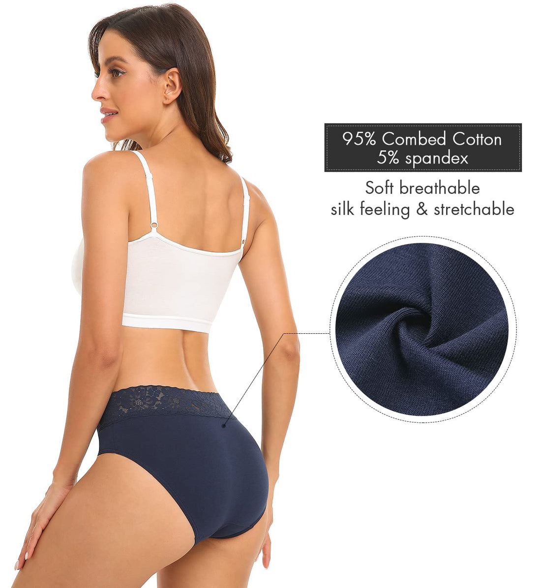 RHYFF Womens Underwear Cotton Bikini Panties Lace Soft Hipster Panty Ladies Stretch Full Briefs 5 Pack