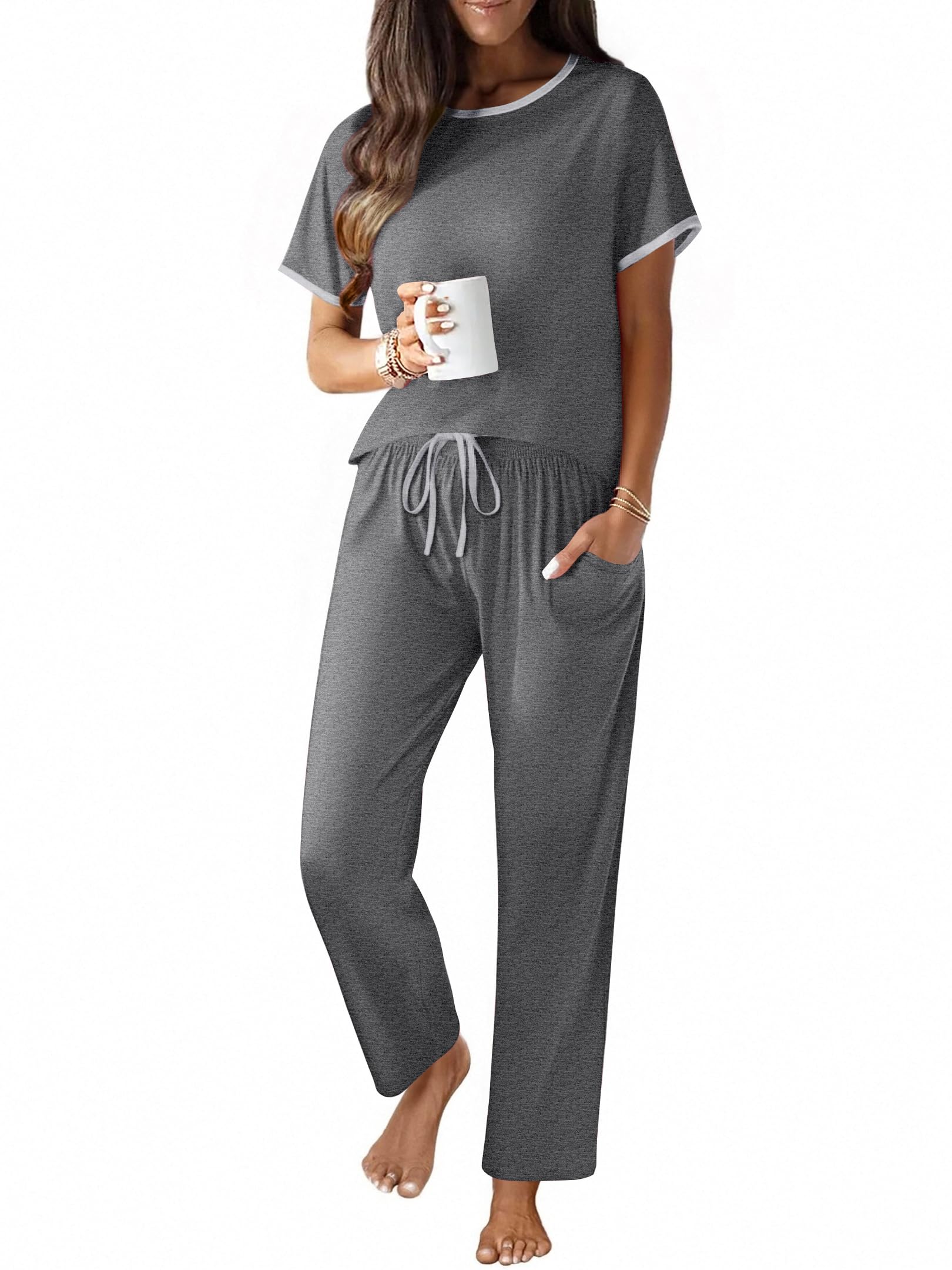 Ekouaer 2 Piece Cotton Pajamas for Women