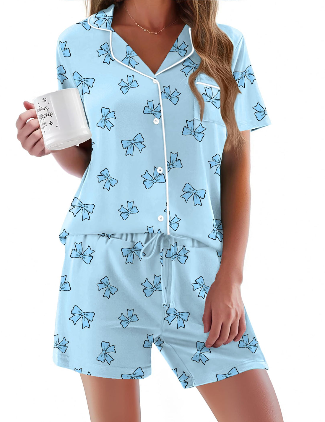 Ekouaer Pajamas Set for Women Short Sleeve Sleepwear Button Down Pj XS-XXXL