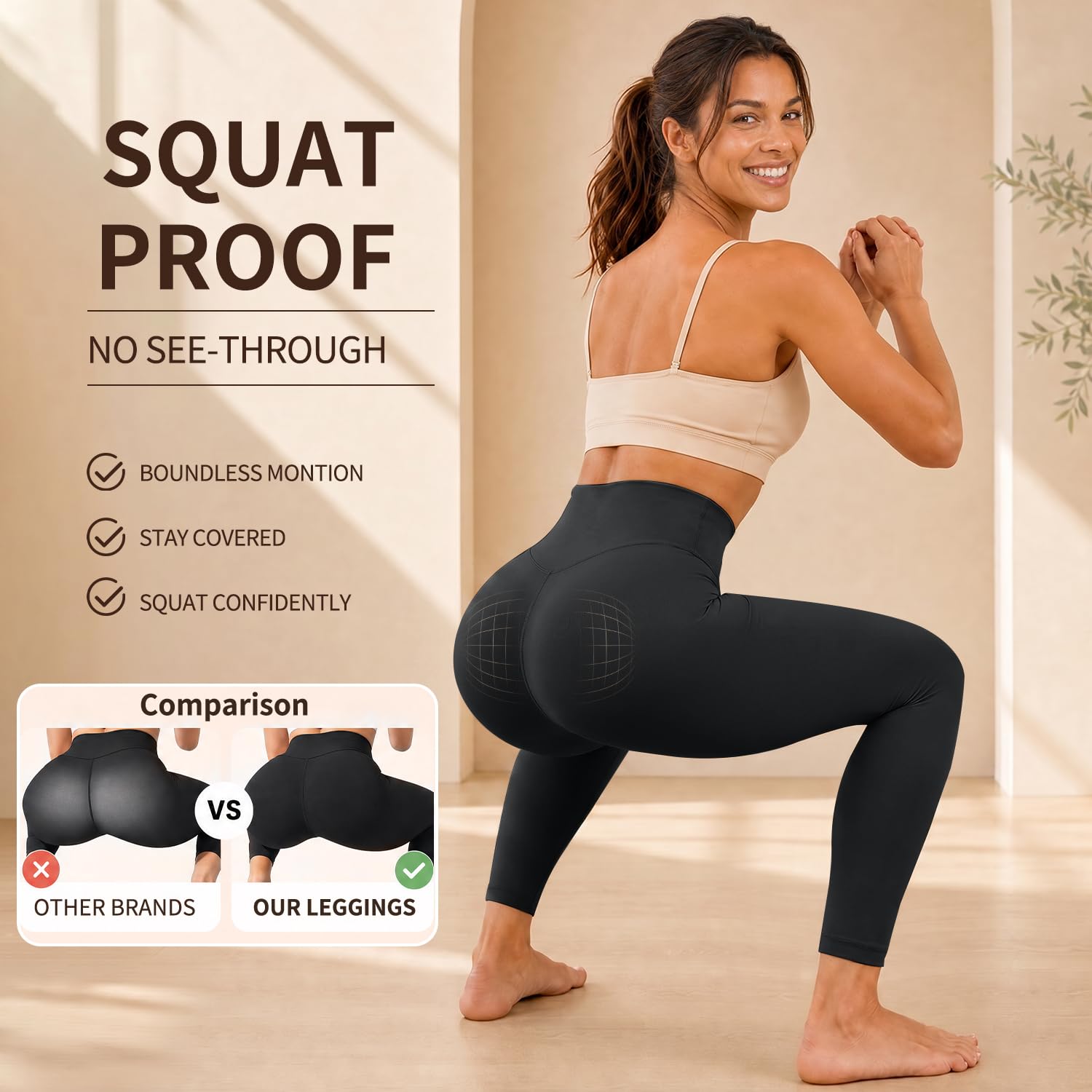 High Waisted Leggings for Women, Tummy Control Yoga Pants Non See Through Buttery Soft for Workout Athletic