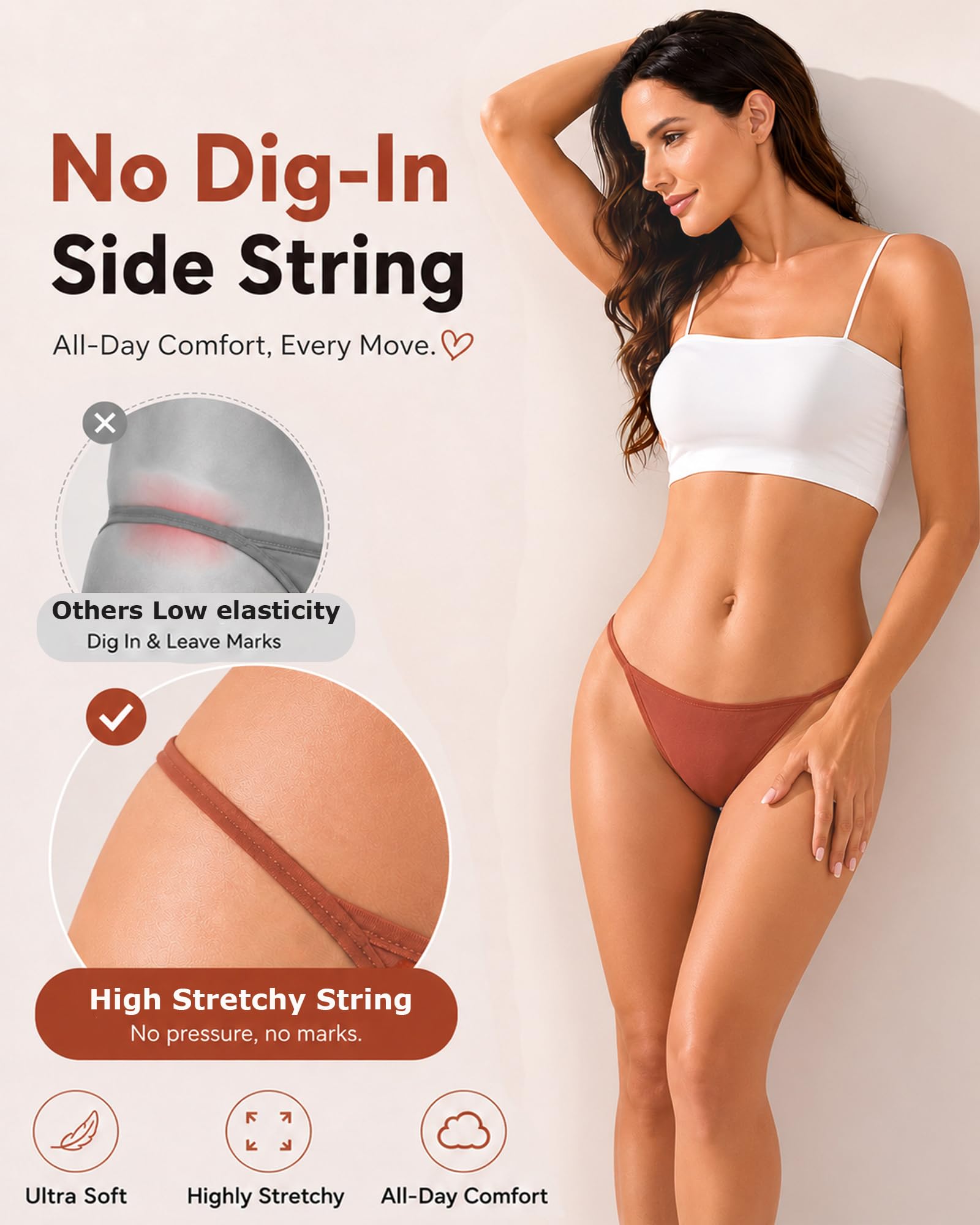 FINETOO 8 Pack Cotton Thongs for Women Sexy G-string Thong Underwear Seamless Low Rise Panties for Ladies Lingerie XS-XXL