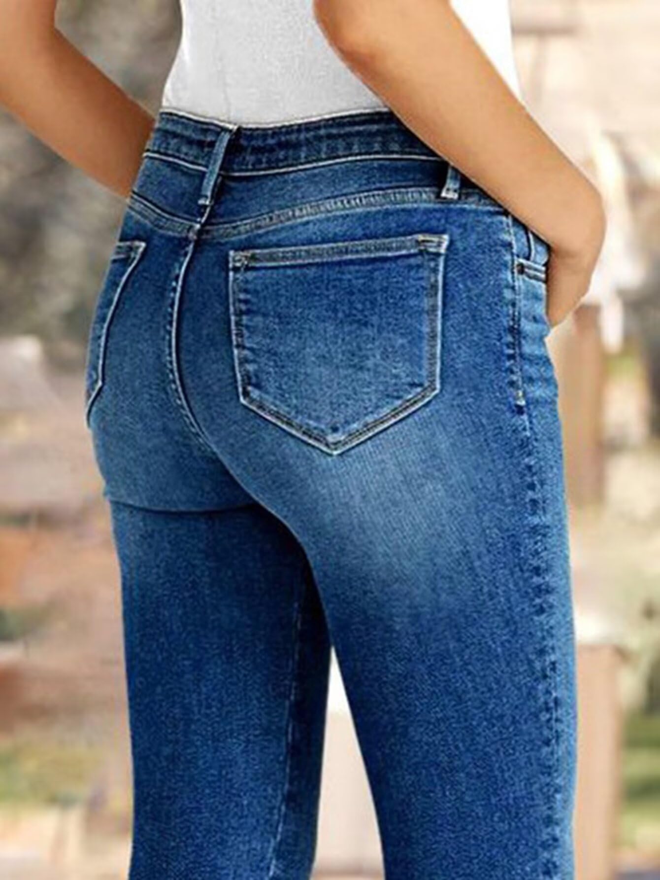Flamingals Straight Leg Cropped Jeans for Women Trendy Mid Rise Stretchy Tribal Embroidery Raw Hem Ankle Jeans