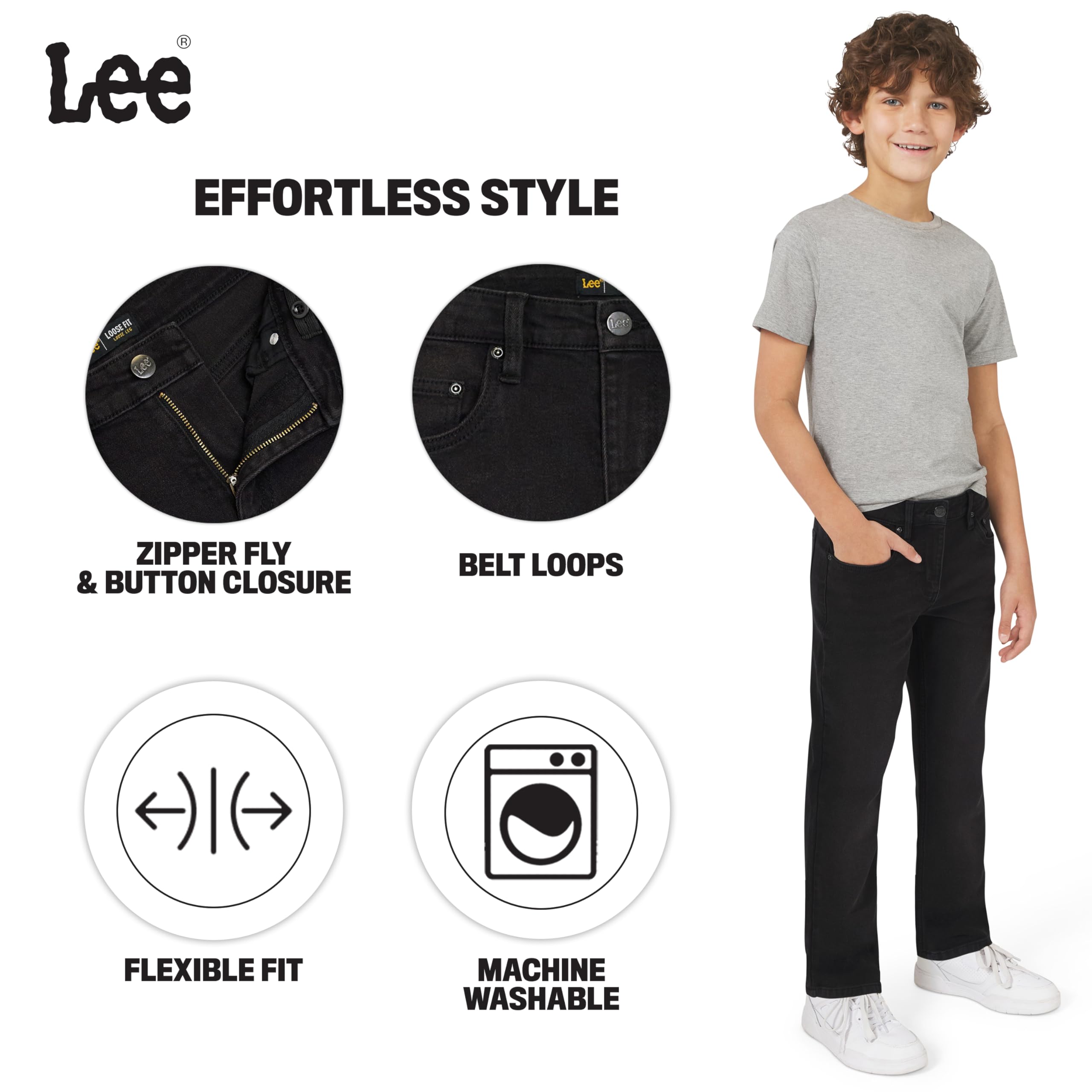 Lee Boys' 5 Pocket Loose Fit Stretch Waist Denim Jeans