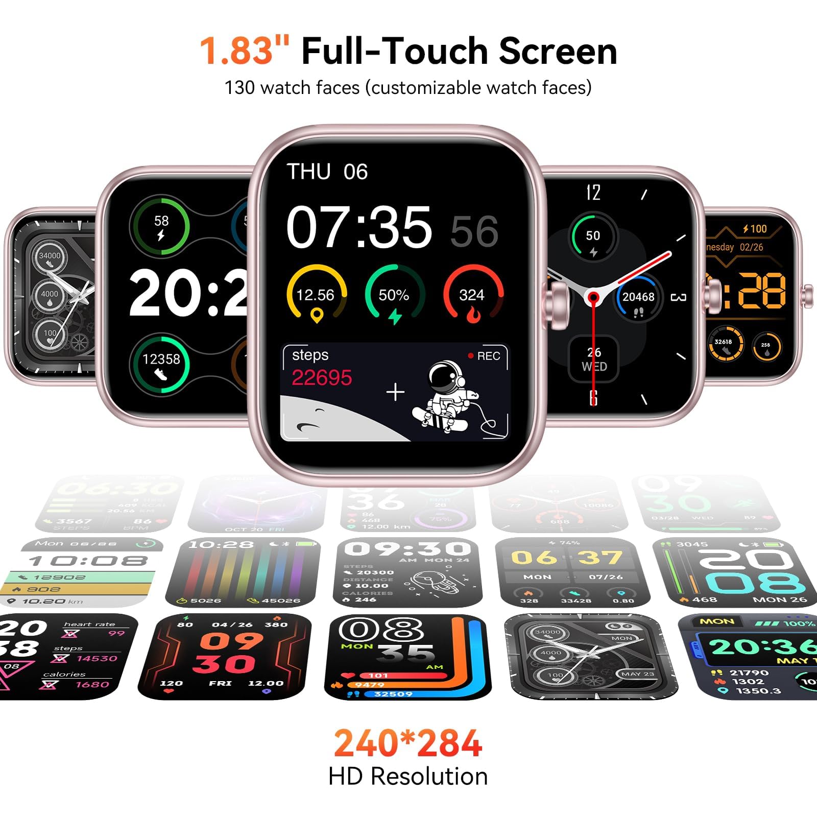 Smart Watch with Alexa Built-in, 1.83" HD Health Fitness Tracker, Bluetooth Calls/Notifications, 120+ Sports Modes, 24/7 Heart Rate/Sleep Tracking, IP68 Waterproof for iPhone and Android (Black)