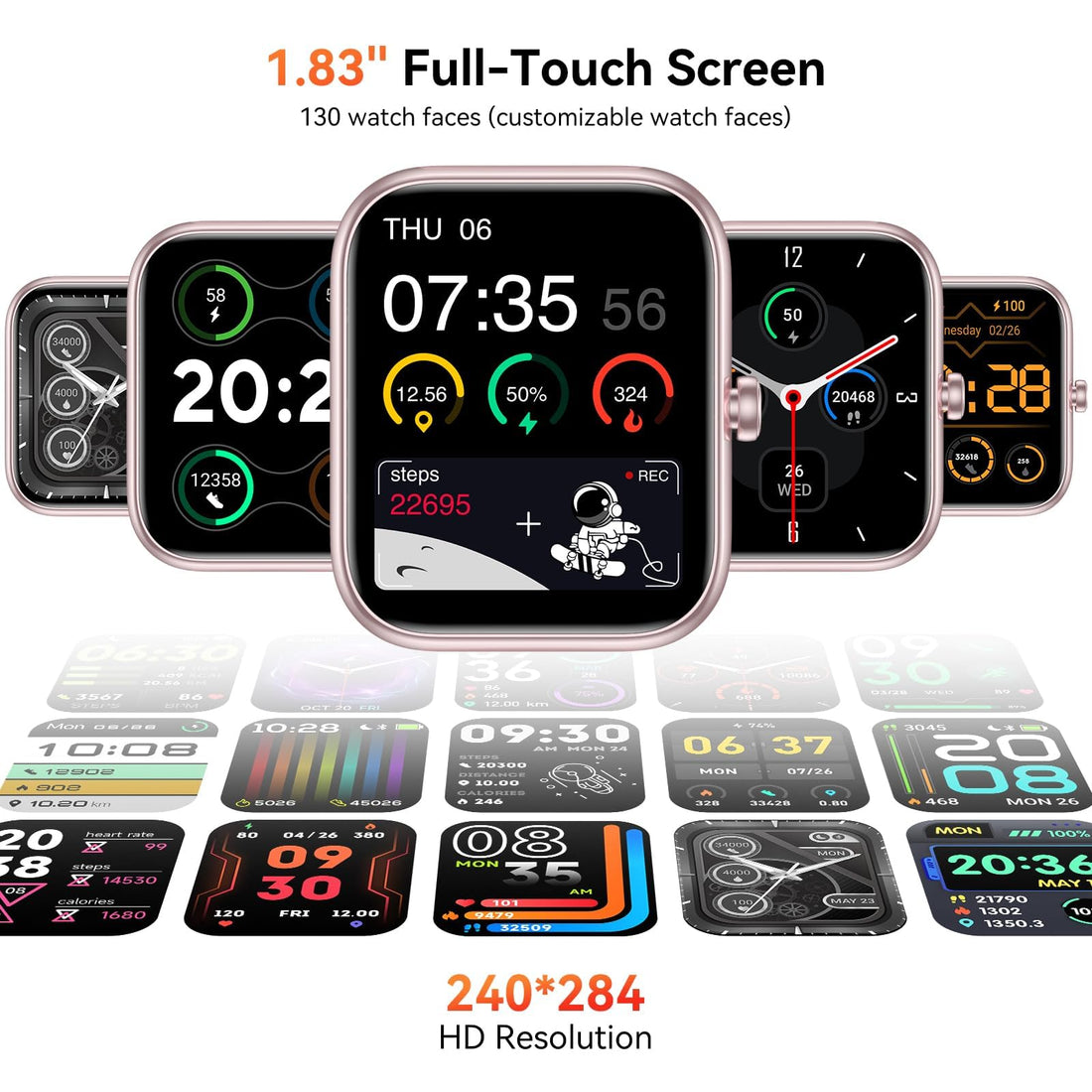 Smart Watch with Alexa Built-in, 1.83" HD Health Fitness Tracker, Bluetooth Calls/Notifications, 120+ Sports Modes, 24/7 Heart Rate/Sleep Tracking, IP68 Waterproof for iPhone and Android (Black)