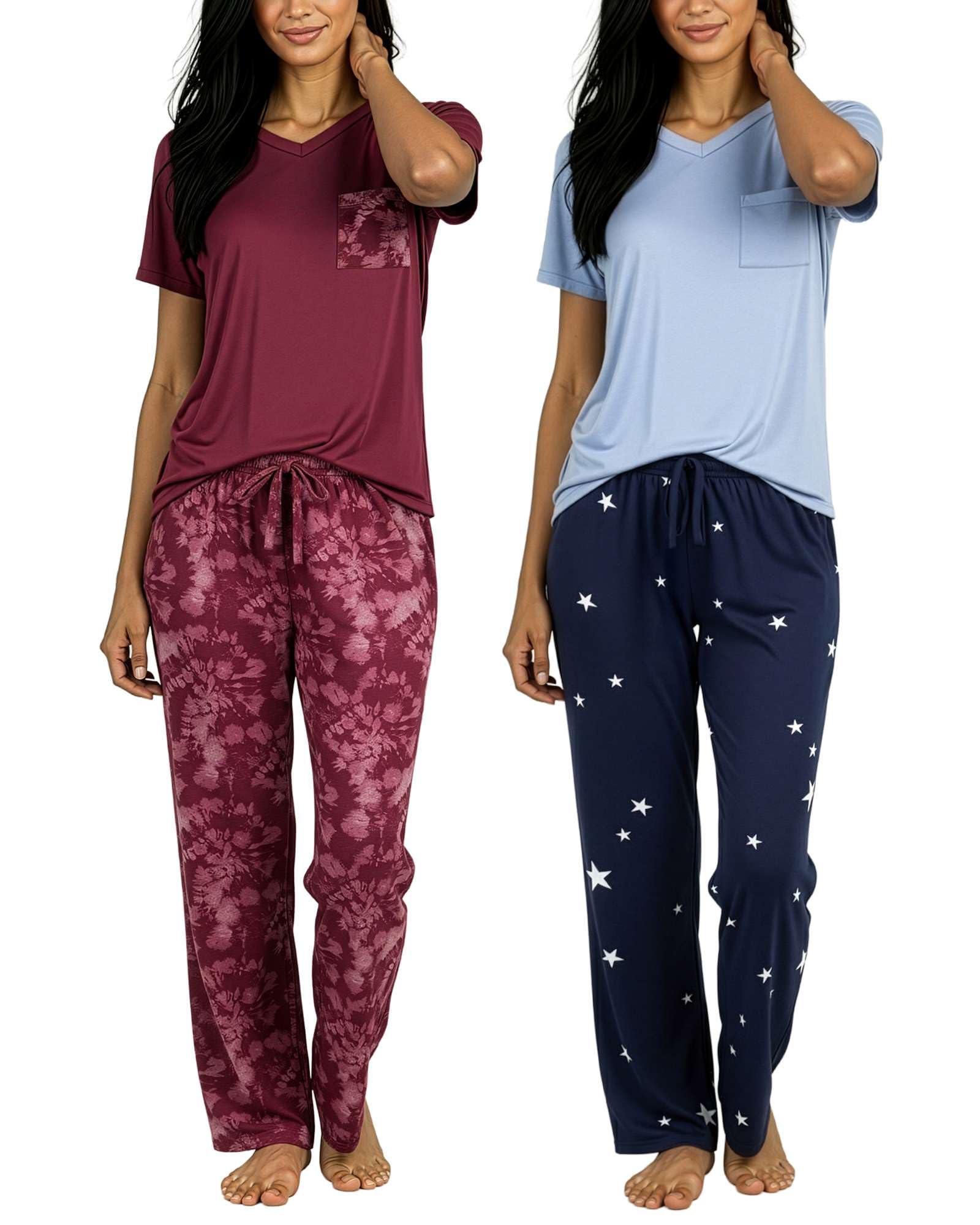2 Pack Women's Pajama Sets Short Sleeve Sleepwear Comfy Cute Loungewear PJ