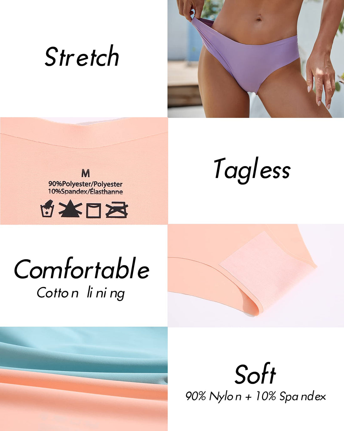 Women’s Seamless Bikini Panties Soft Stretch Invisibles Briefs No Show Hipster Underwear cheeky 9 pack XS-L