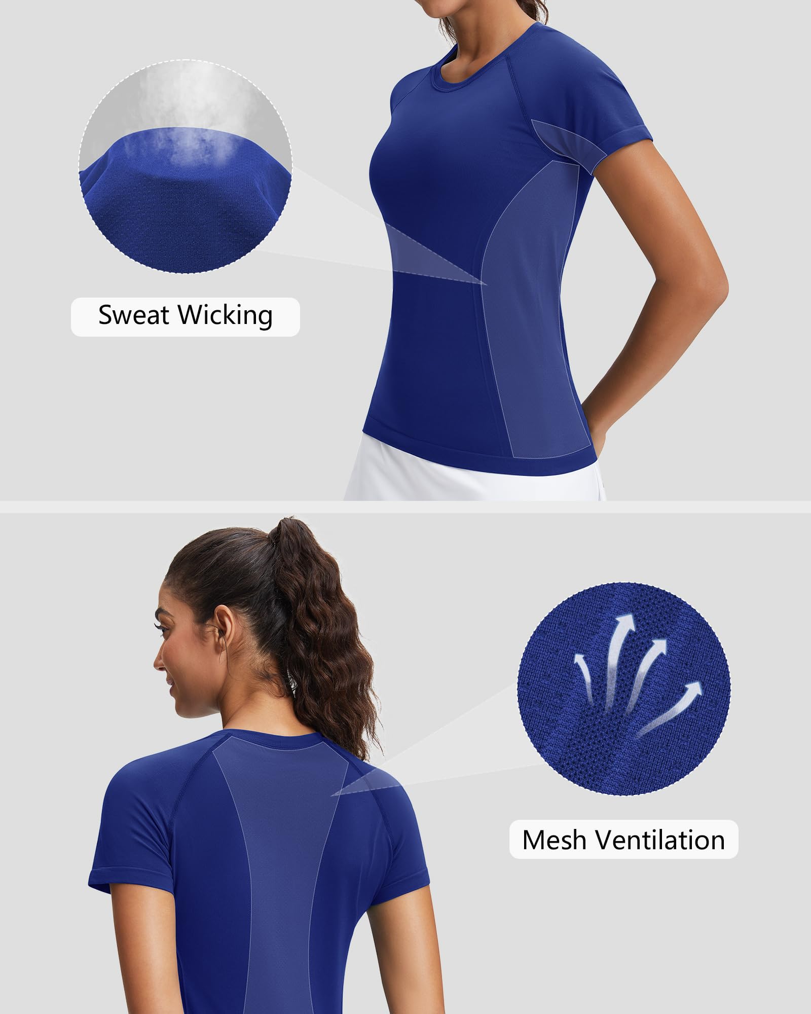 Stelle Womens Workout Tops Short Sleeve Seamless Athletic Shirts Yoga Gym Running T-Shirts