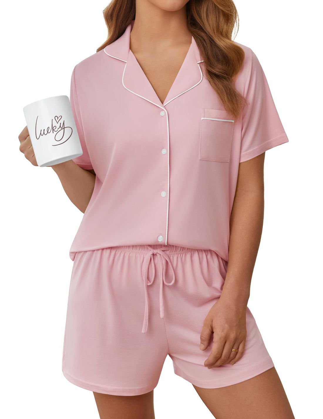 Womens Pajama Sets Summer Pjs Short Sleeve Button Down Top and Shorts Bride Sleepwear 2 Piece Comfy Lounge Set S-XXL