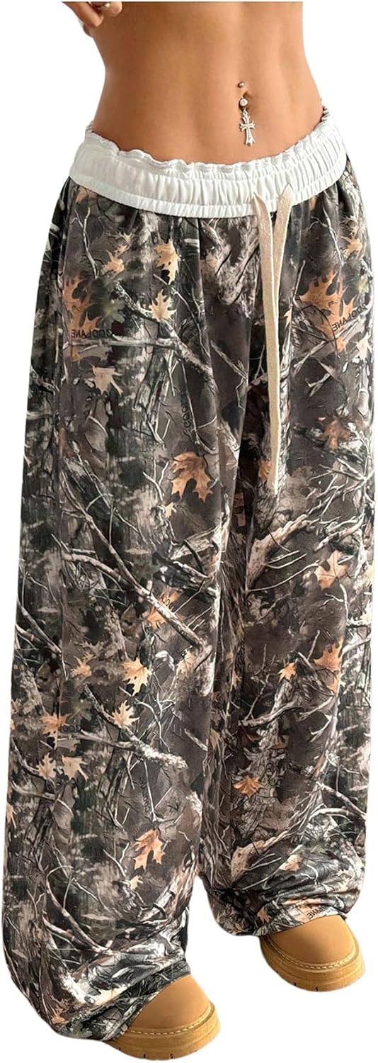 SOLY HUX Women's Camo Wide Leg Baggy Sweatpants Y2K Trousers