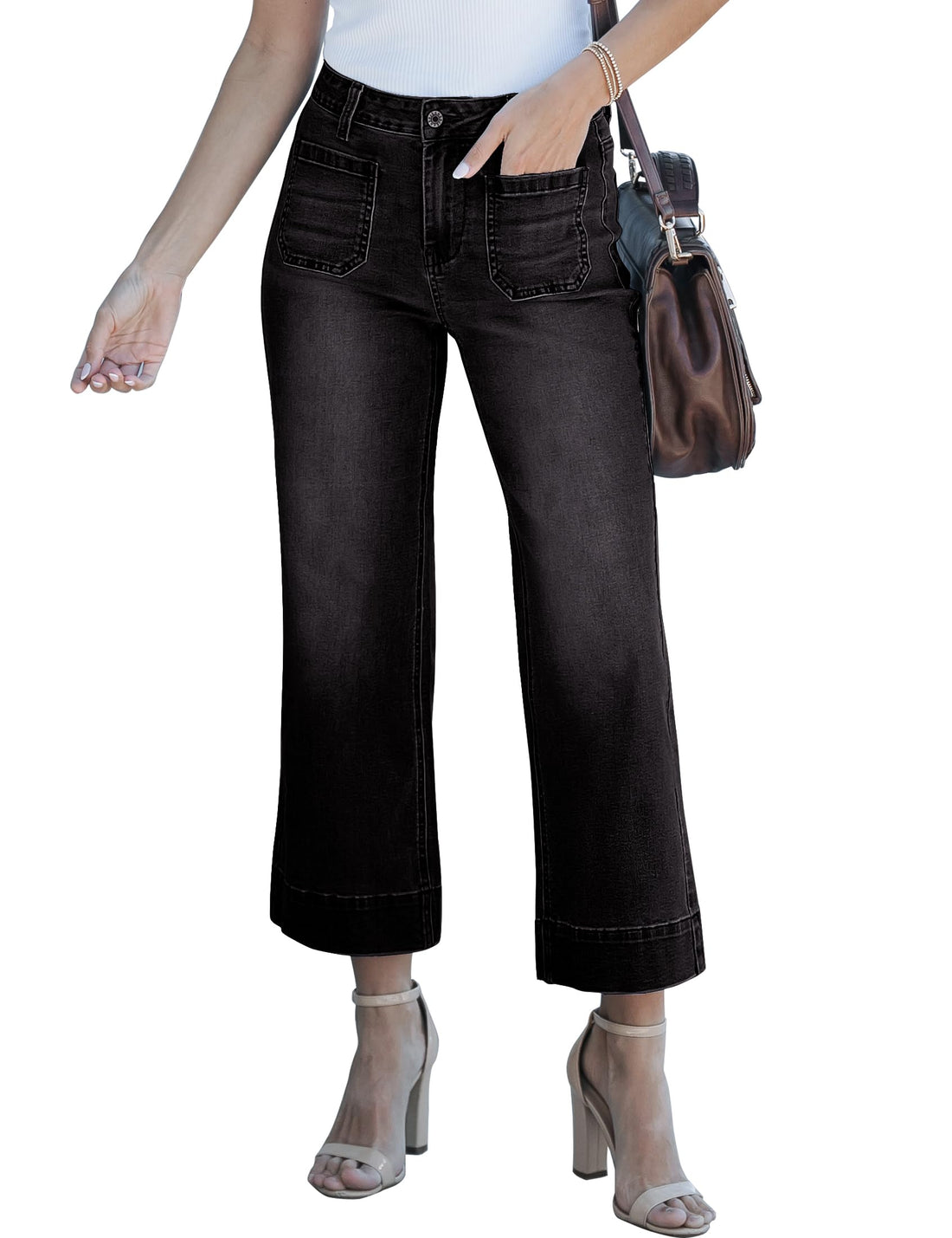 luvamia Wide Leg Jeans for Women Trendy High Waisted Flare Jeans Cropped Denim Pants Stretchy Baggy with Patch Pockets