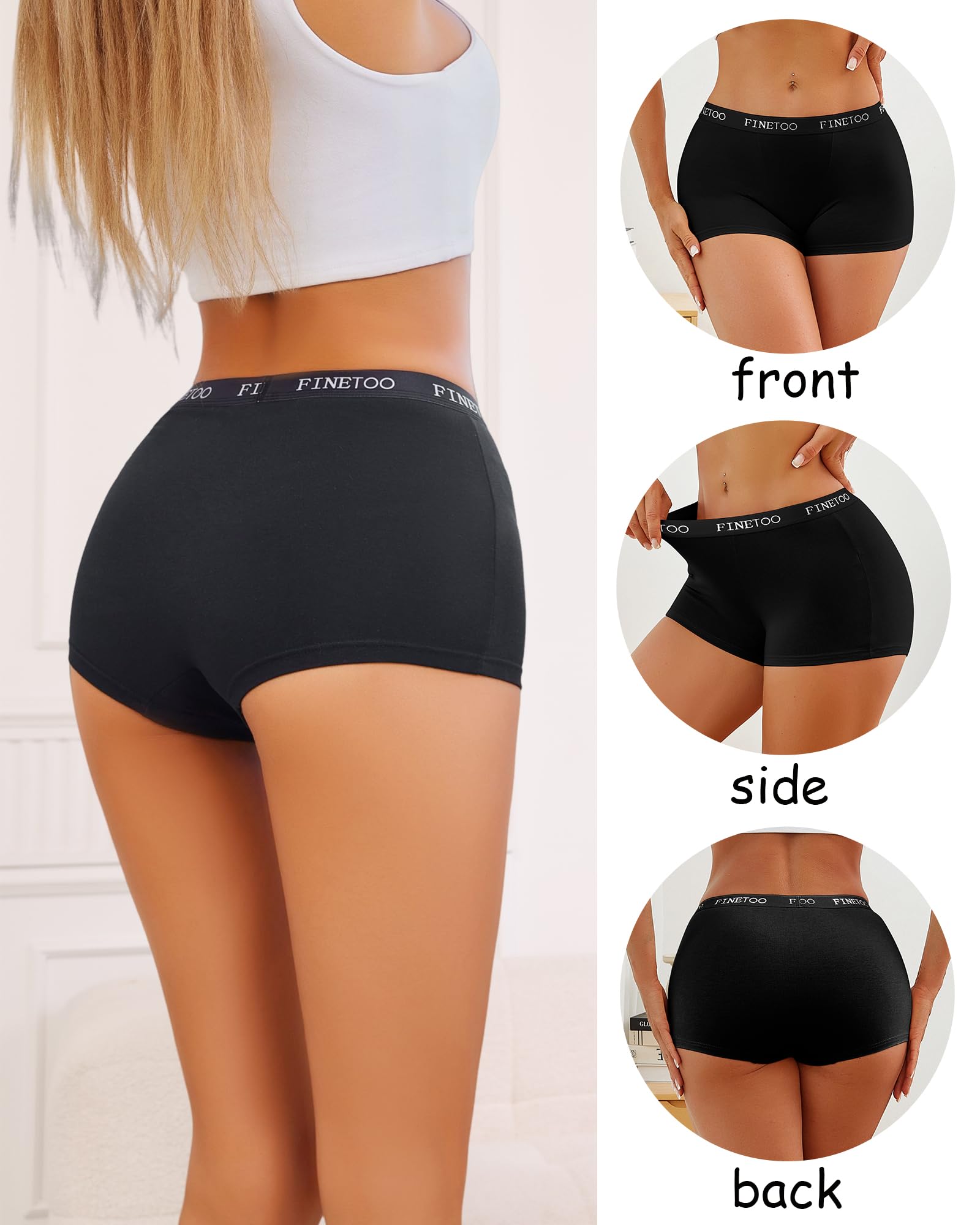 FINETOO Womens Cotton Boy Shorts Underwear Full Coverage Soft Boxer Briefs High Waisted Panties for Lady Girls 6 Pack