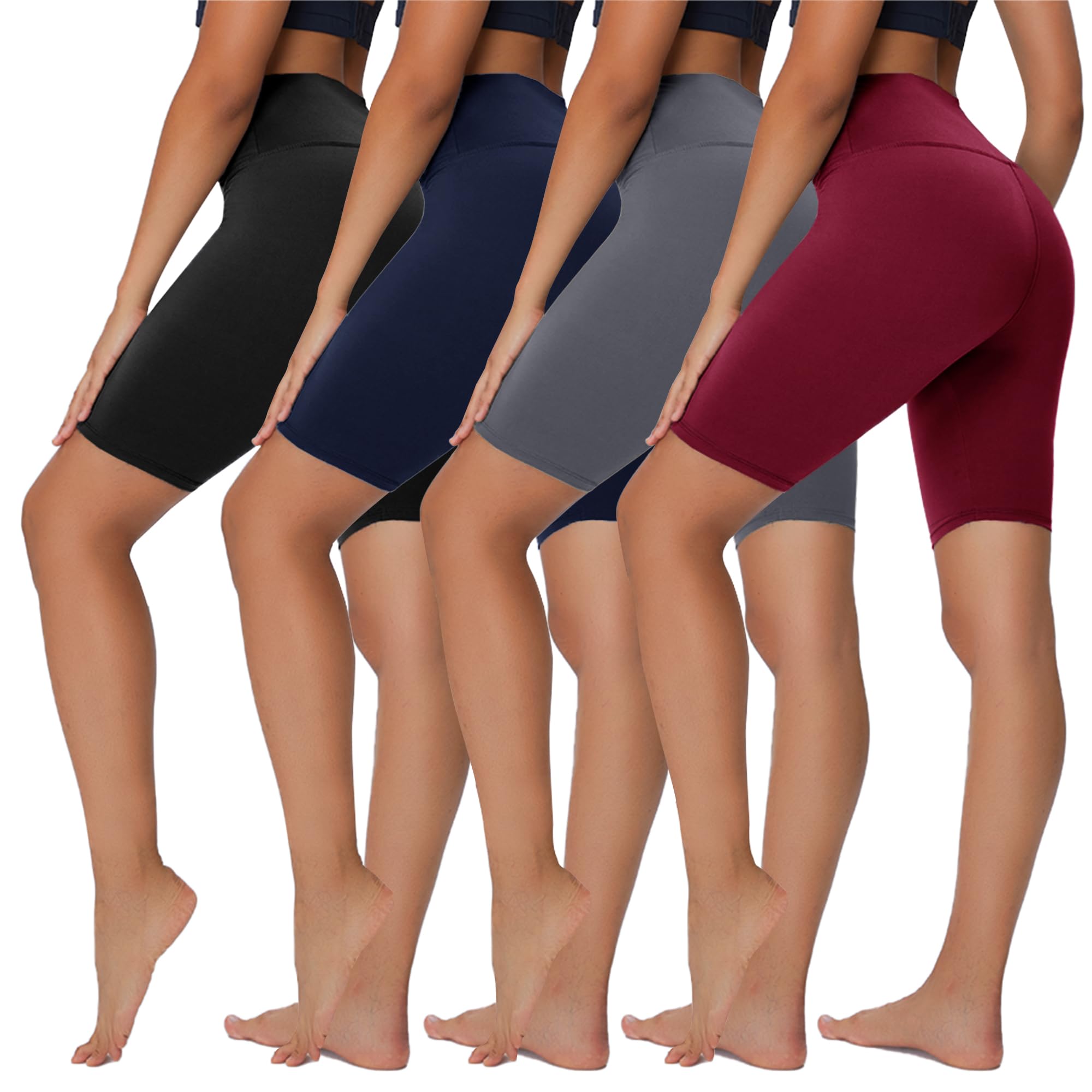 Sundwudu 4 Pack Biker Shorts for Women - 8”/3”/5” High Waist Tummy Control Summer Workout Shorts for Running Yoga Athletic