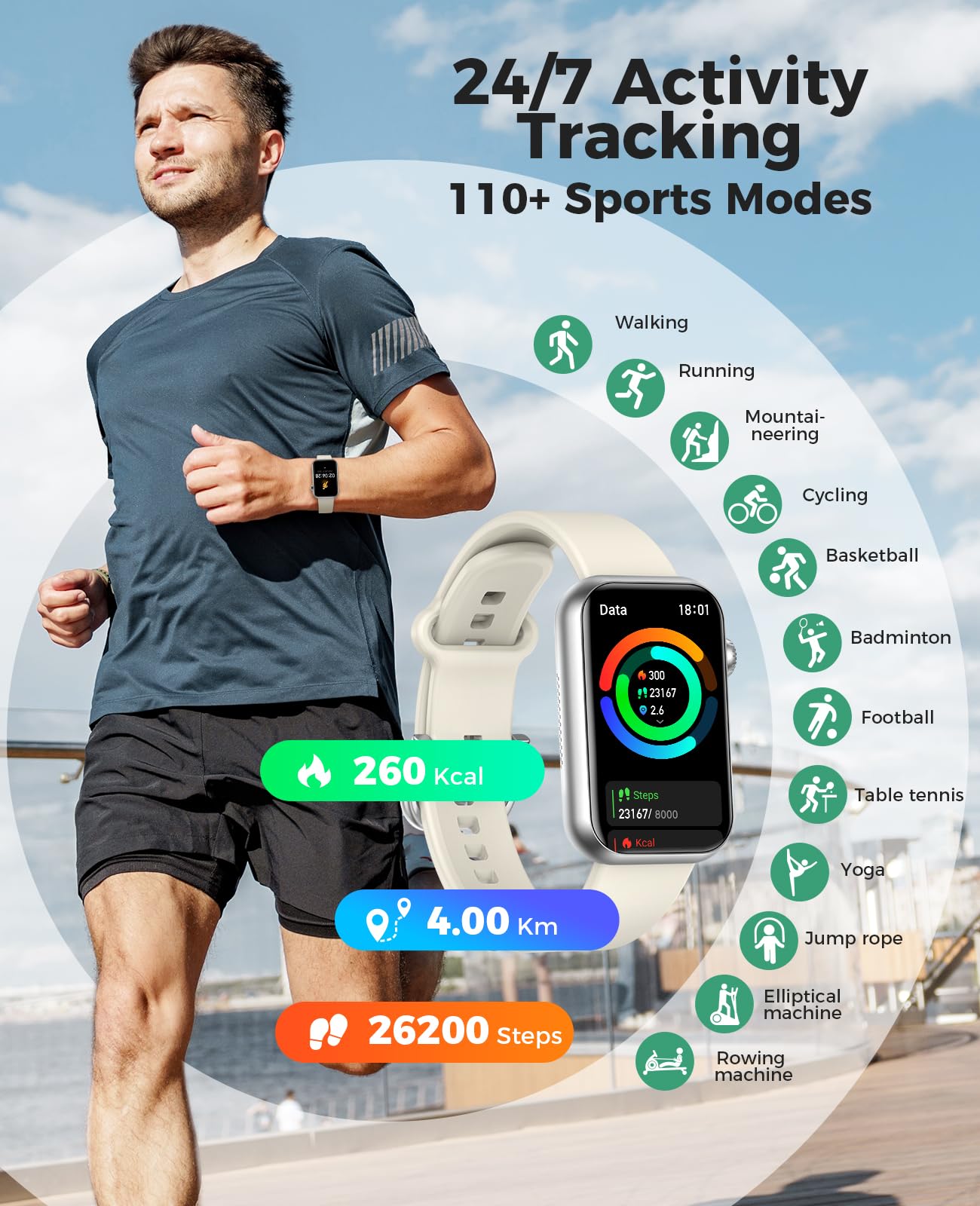 Smart Watch Fitness Tracker, Bluetooth Call, 24/7 Health Monitor for Women