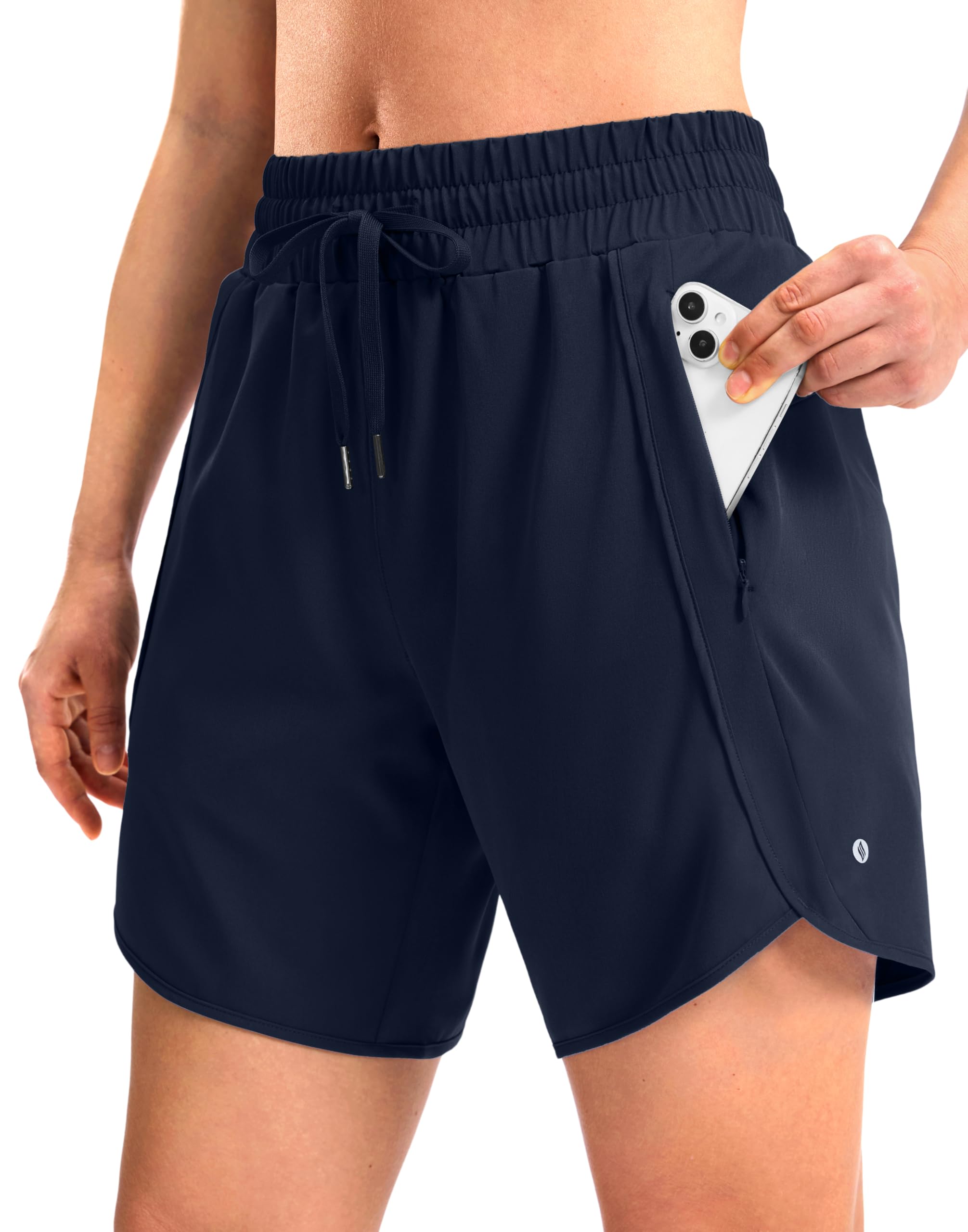 SANTINY Women's 3.5''/5''/7'' Athletic Gym Running Shorts Zipper Pockets | No Liner, High Waisted, Quick Dry, Lightweight, Workout, Shorts for Women