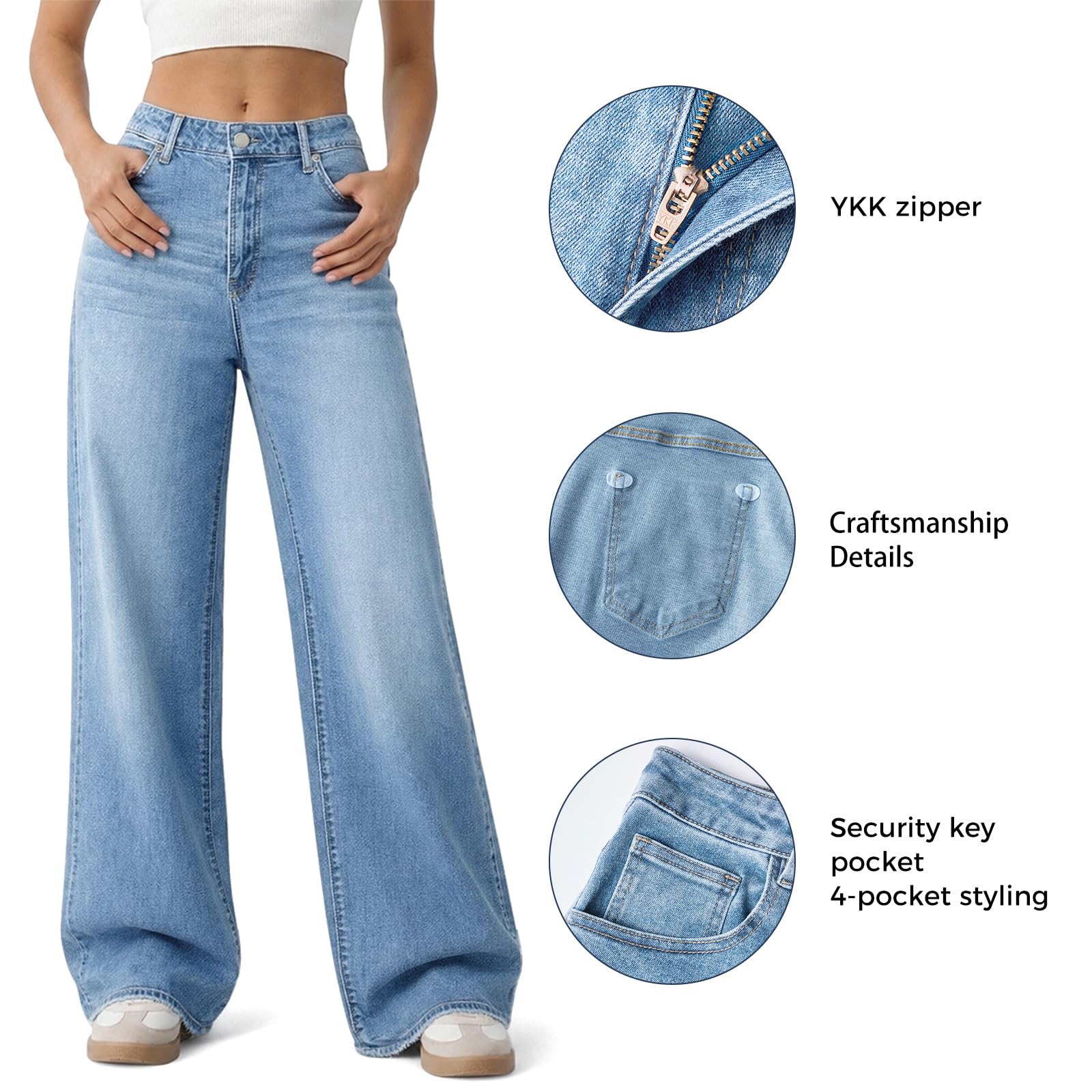 Women's Wide Leg Jeans High Waisted Baggy Straight Leg Loose Stretchy Casual Denim Pants