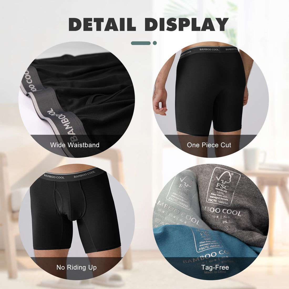 BAMBOO COOL Men's Underwear Boxer Briefs Soft Breathable Underwear (4 or 7 Pack)