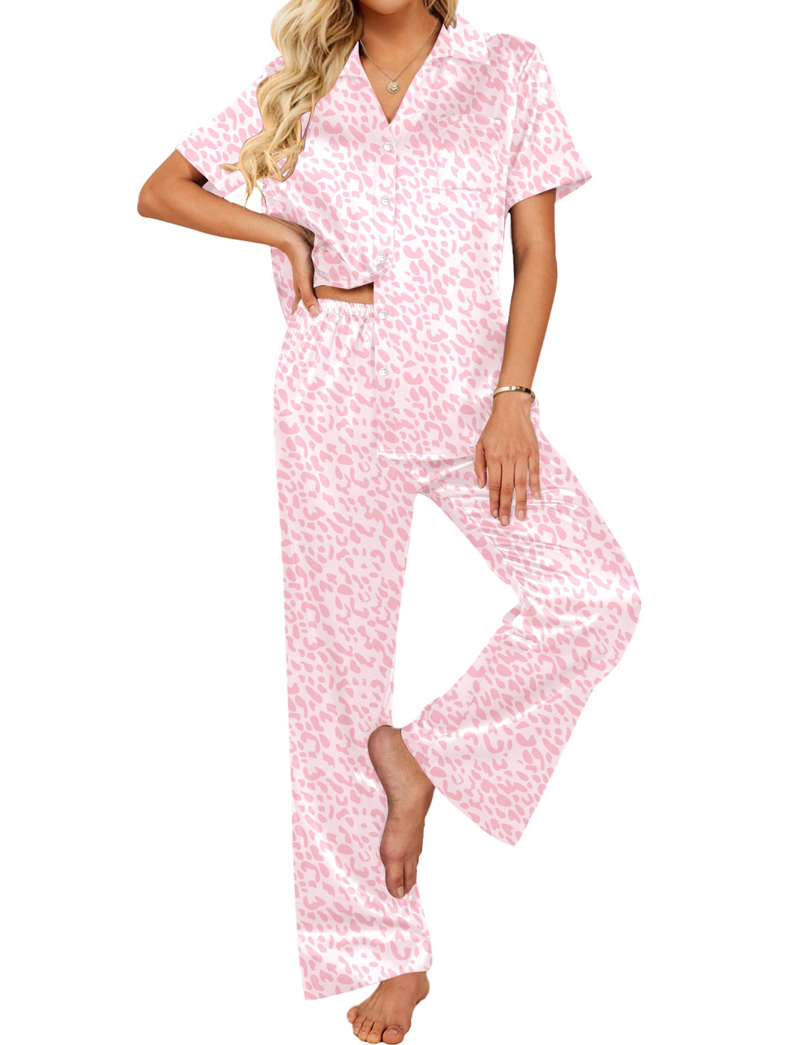 Ekouaer Silk Pajamas for Womens Set 2 Piece Fall Pjs Button Down Sleepwear
