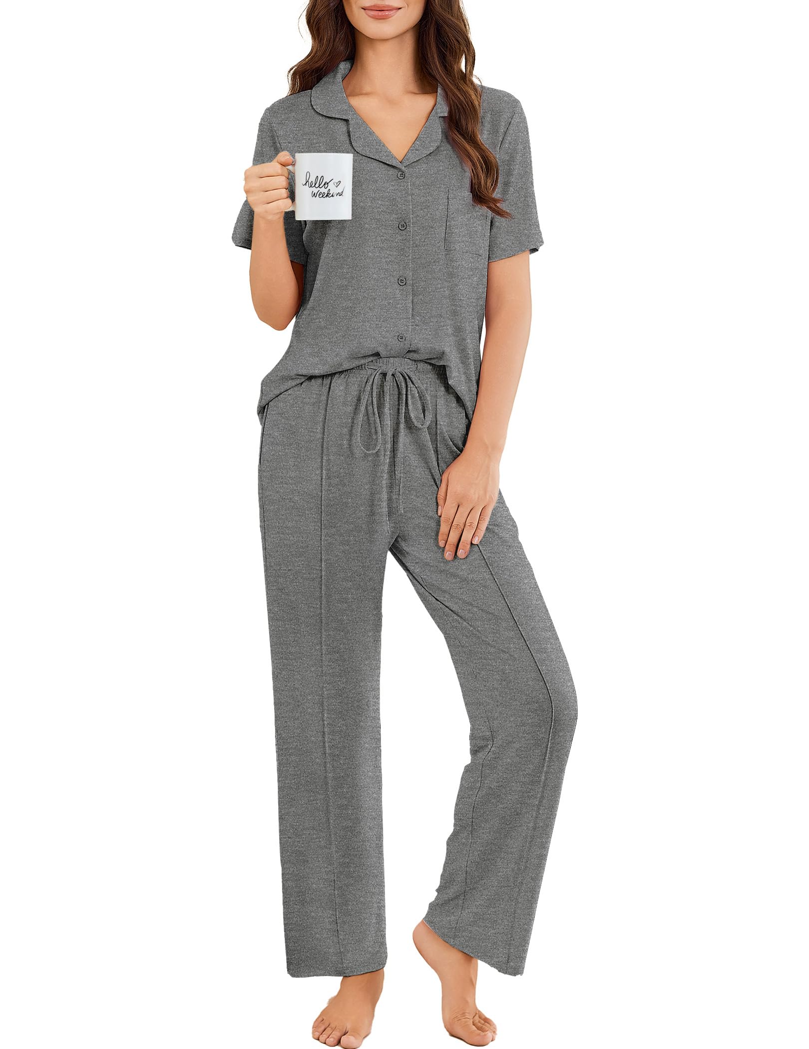 Ekouaer Pajamas for Women Set Button Up Short Sleeve Pjs Sets With Pockets