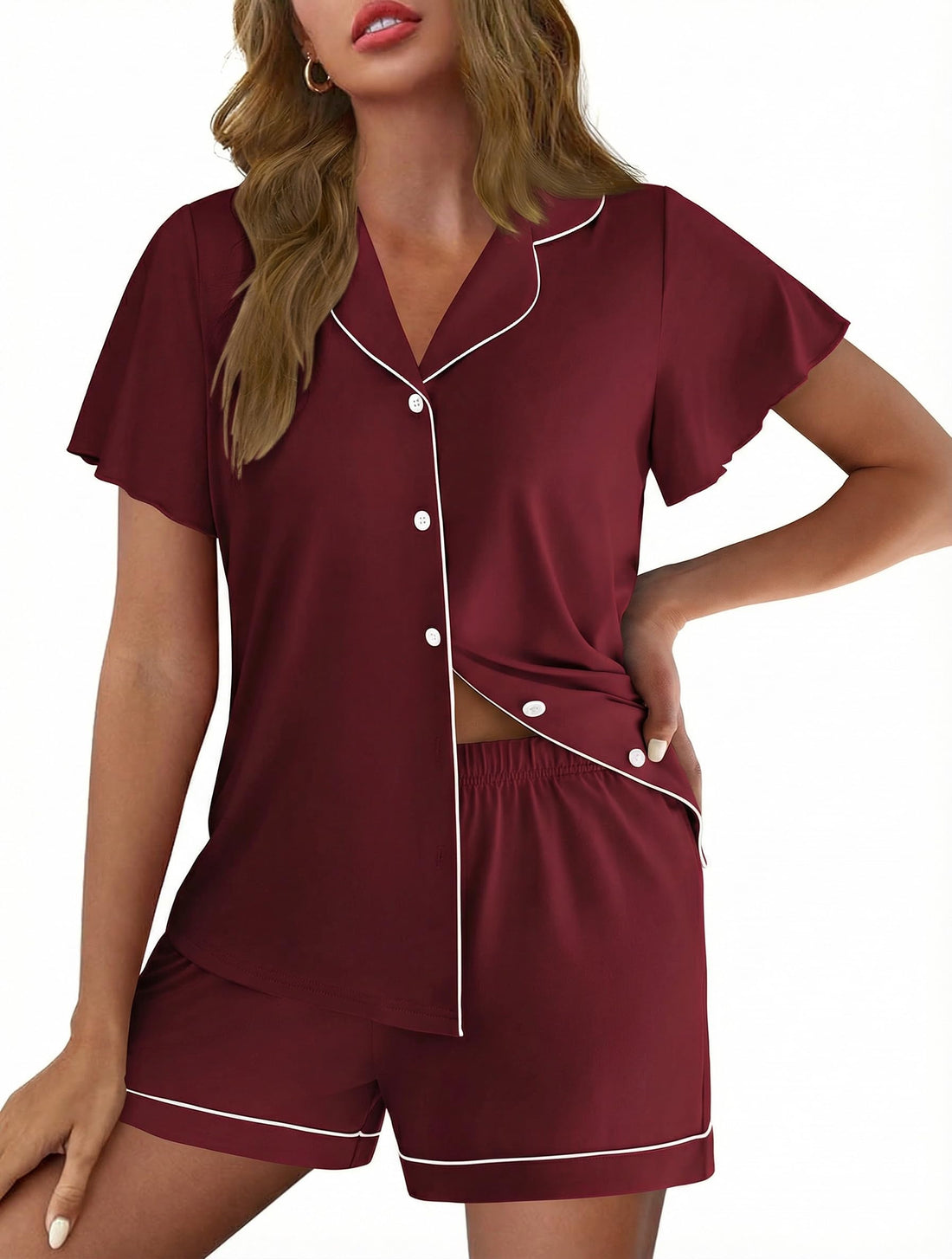 Ekouaer Pajamas for Women Set Button Up Bridal Pjs Ruffle Sleeve