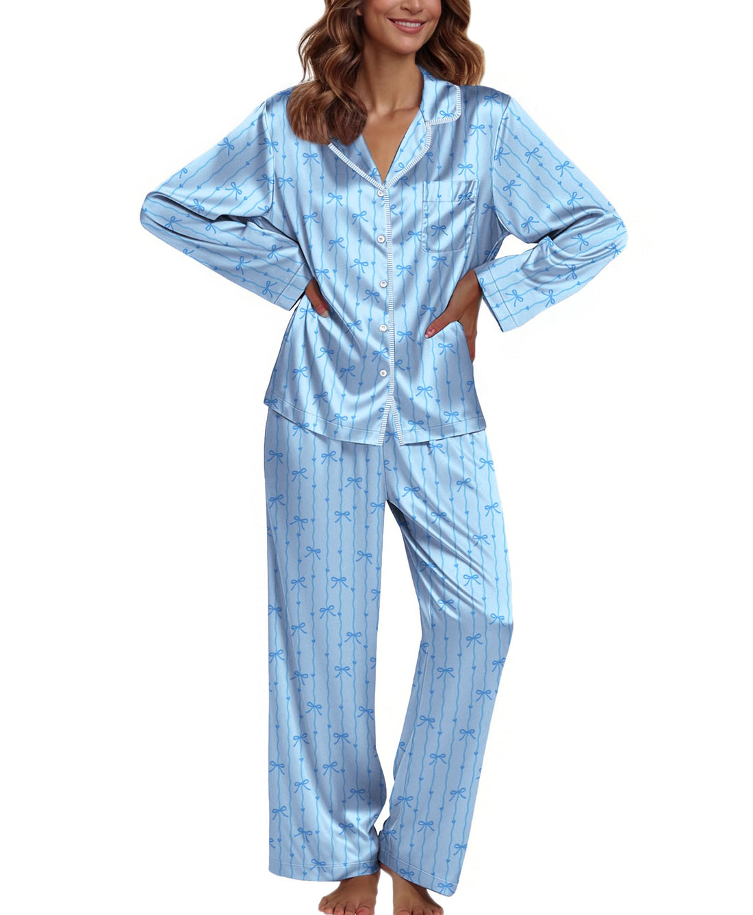 Ekouaer Pajamas For Women Silk Pjs Long Sleeve Button Down Lounge Sets
