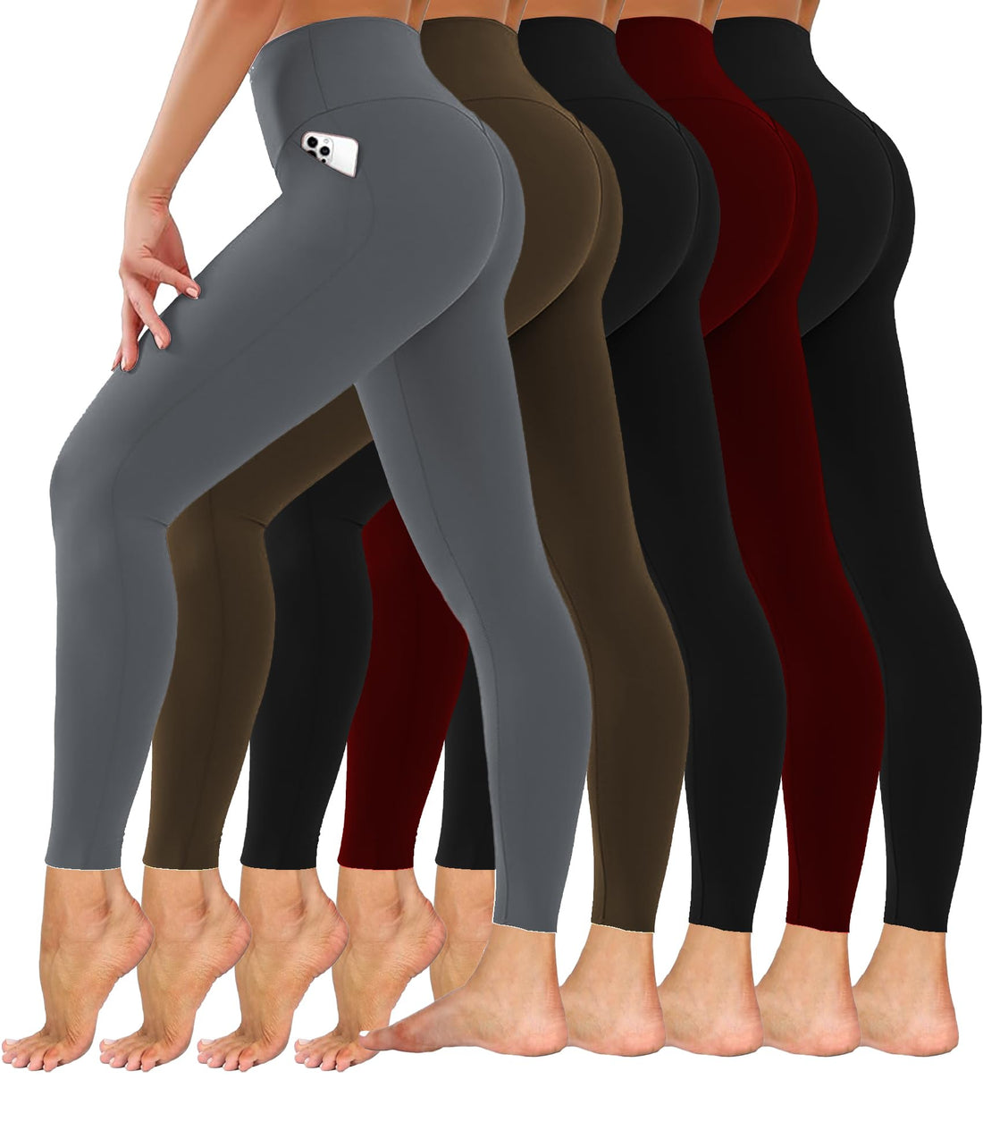 Diravo 5 Pack Women's Leggings with Pockets/no Pocket, High Waisted Workout & Yoga Pants
