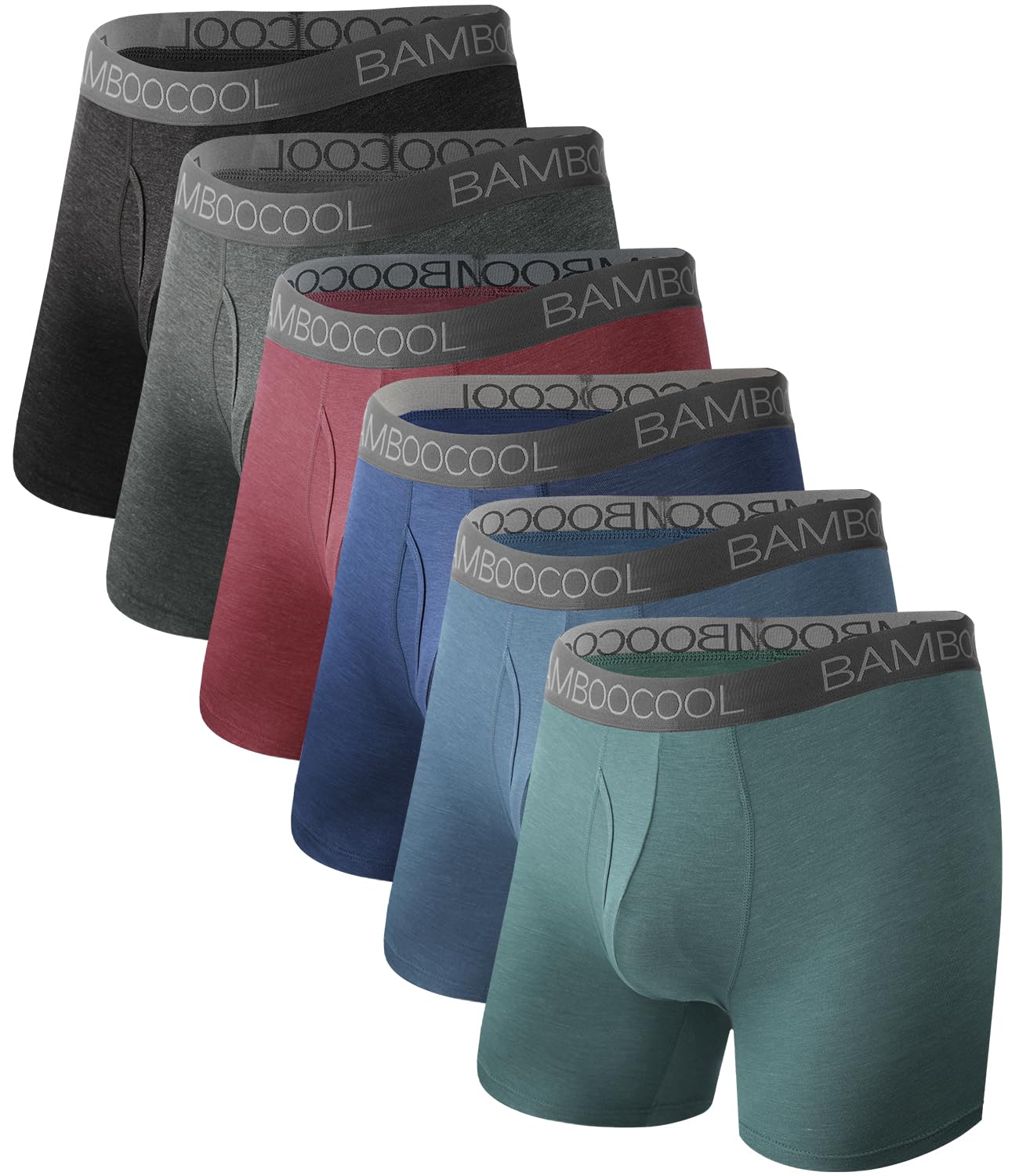 BAMBOO COOL Ultra Soft Mens Underwear Boxer Briefs 6-Pack | Bamboo Fabric‌,No Ride Up,More Breathable Than Cotton