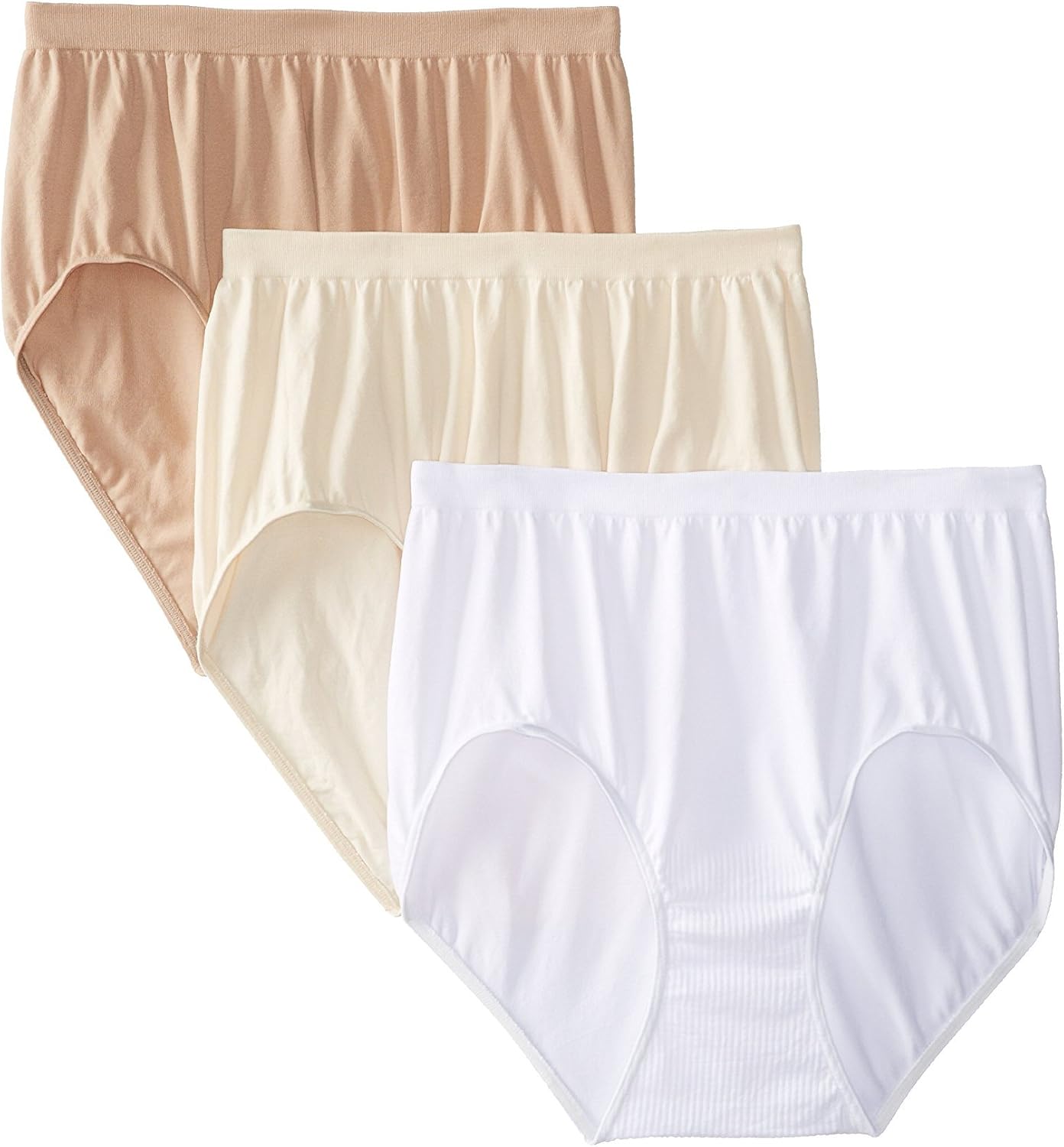Bali Women's Comfort Revolution Seamless Brief Underwear, Microfiber Stretch Panty, 3-pack