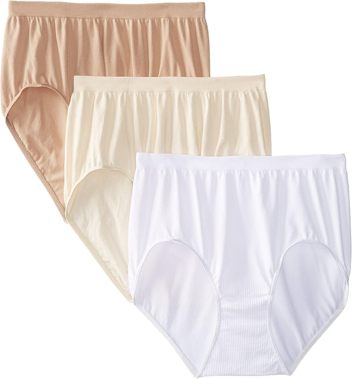 Bali Women's Comfort Revolution Seamless Brief Underwear, Microfiber Stretch Panty, 3-pack