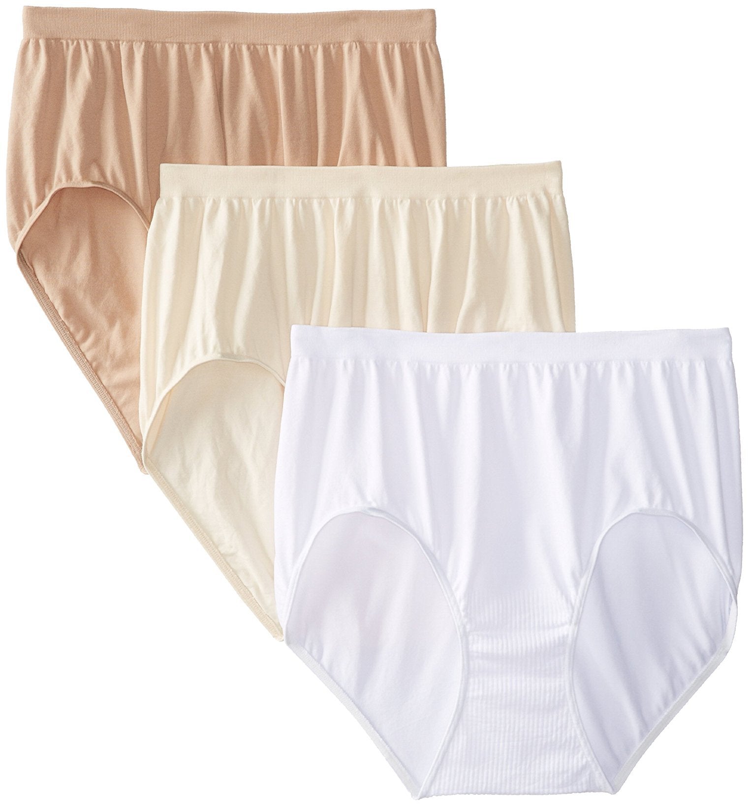 Bali Women's Comfort Revolution Seamless Brief Underwear, Microfiber Stretch Panty, 3-pack