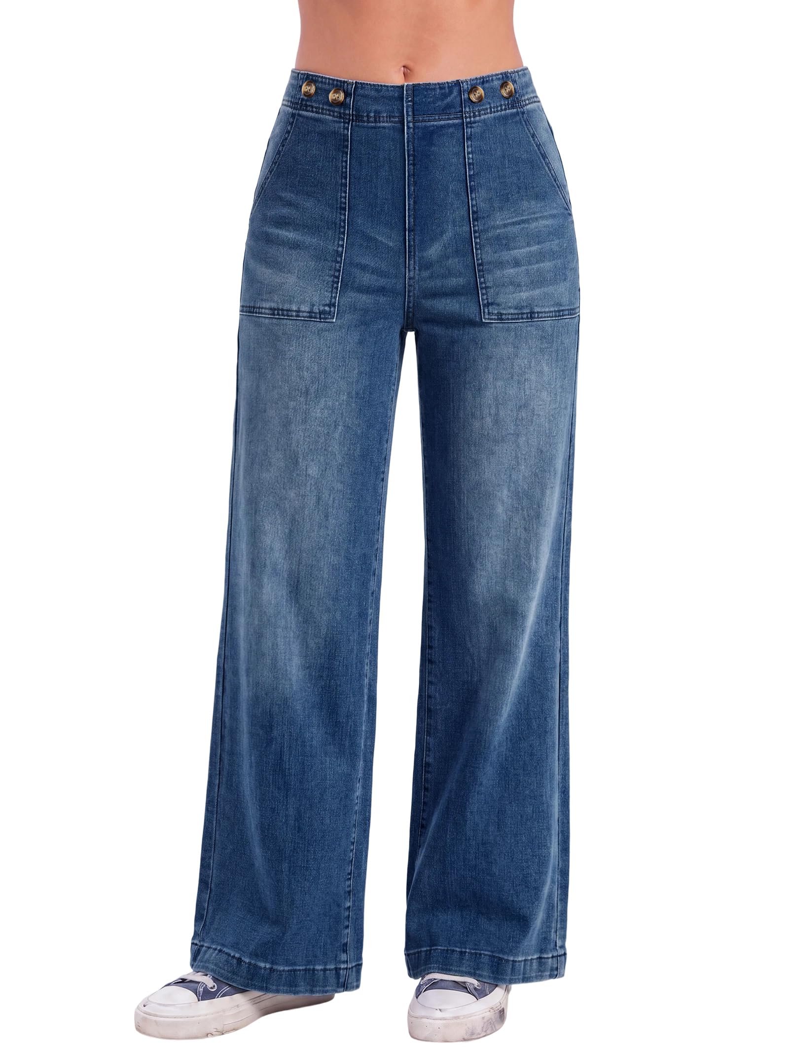 EMMIOL Women's 2026 Wide Leg Jeans Distress High Waist Stretchy Baggy Denim Pants Trousers Clothing