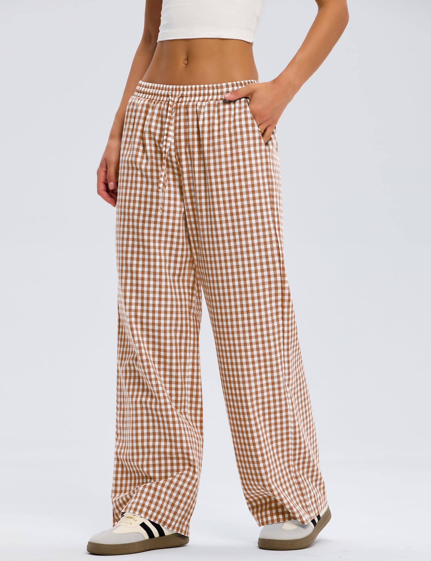 LOMON Striped Gingham Pants Women Summer Fall Pajamas Lounge Boxer Bottoms