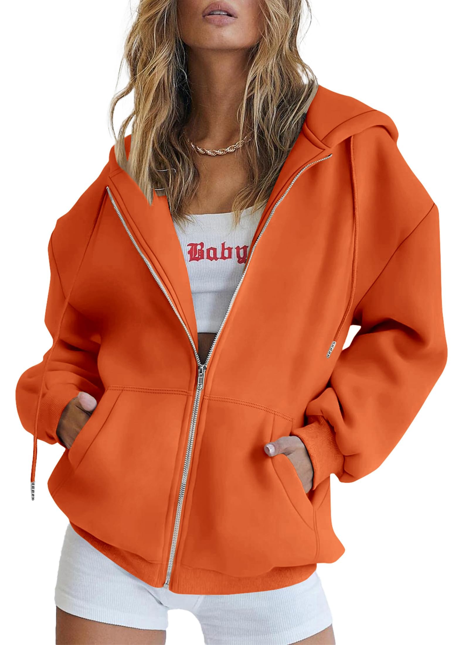 PRETTYGARDEN Women's Fall Zip Up Hoodies Sweatshirts | Comfy Fleece Lined, Long Sleeve Pockets, Drawstring Hooded, Loose Fit, Trendy Y2K, Track Jackets, Spring Winter Clothing