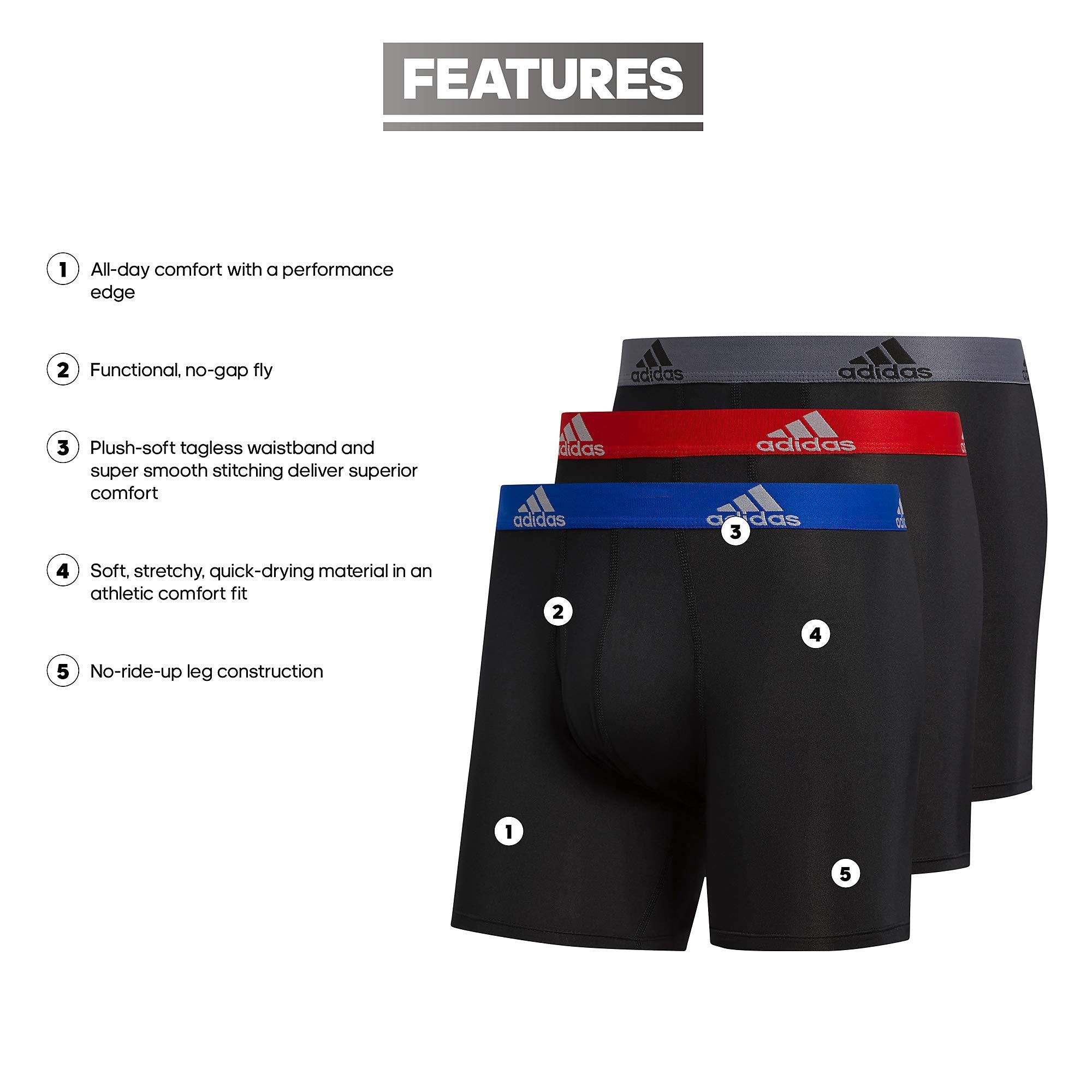 adidas Men's Microfiber Boxer Briefs Underwear (Multipack) Athletic Stretch-Fit