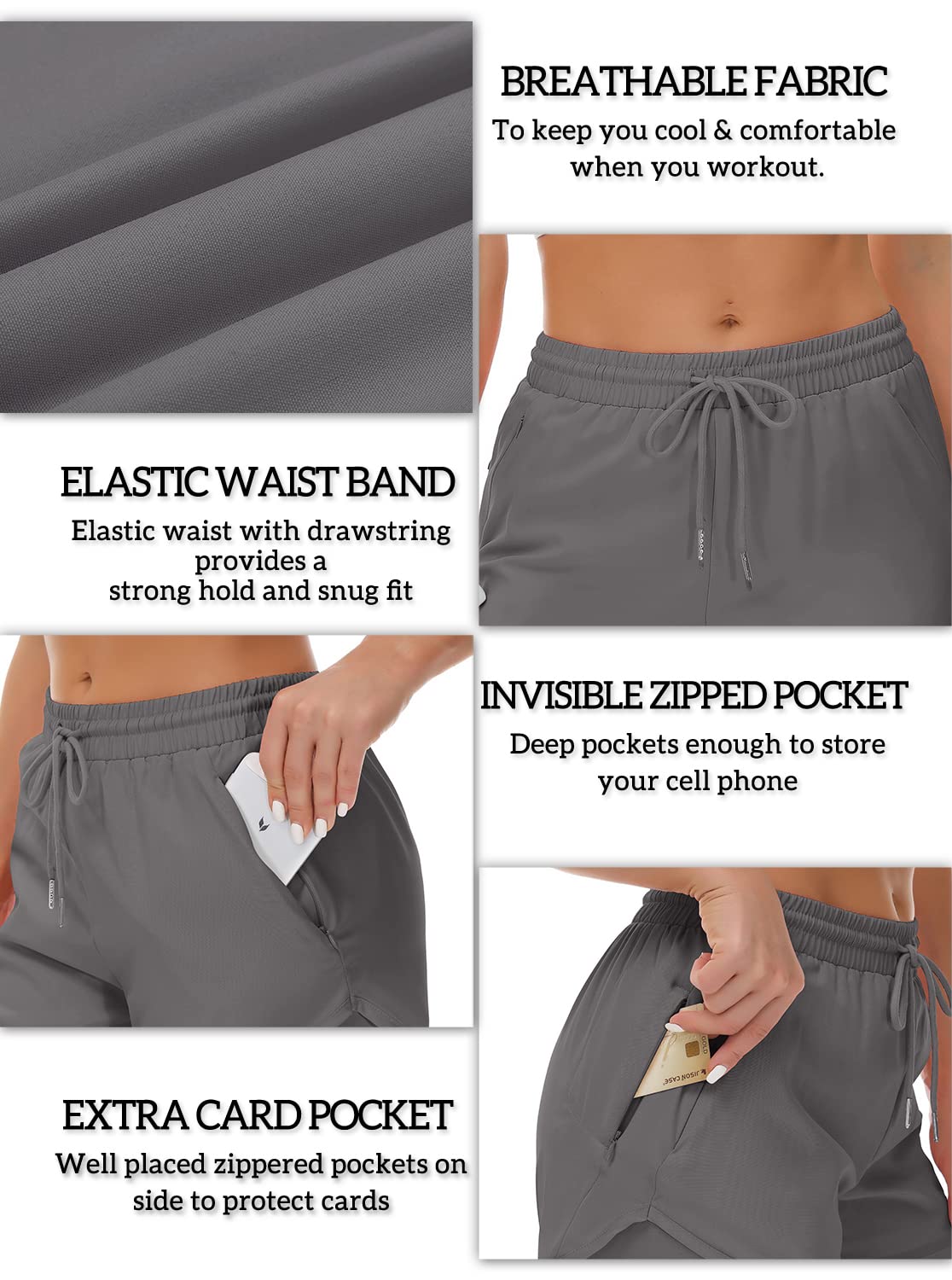 Mancreda Women's Running Shorts with Liner 3 Zipper Pockets Elastic Workout Athletic Gym Yoga Shorts