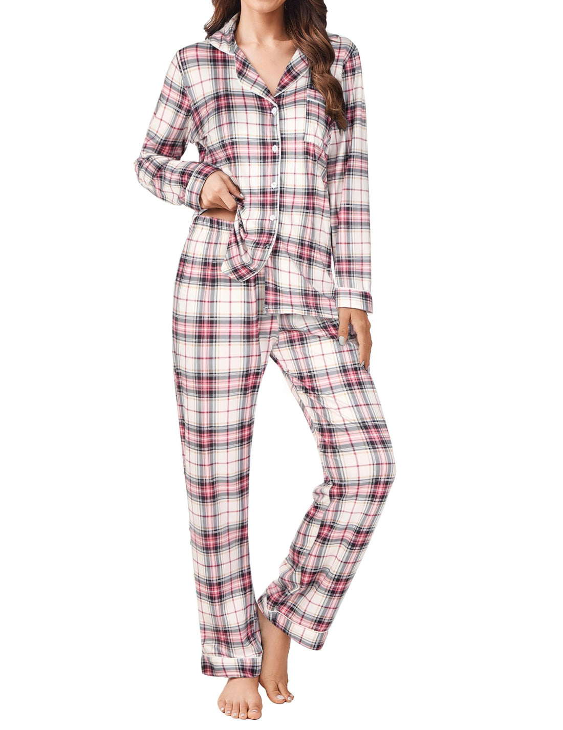 Ekouaer Womens Pajamas Set Button Down Long Sleeve Top & Pants Lounge Sets