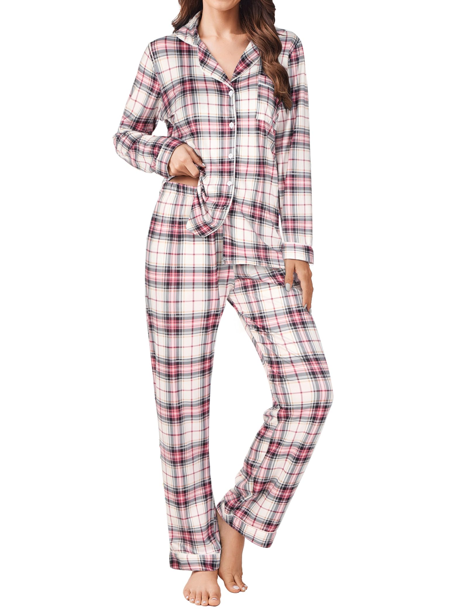 Ekouaer Womens Pajamas Set Button Down Long Sleeve Top & Pants Lounge Sets