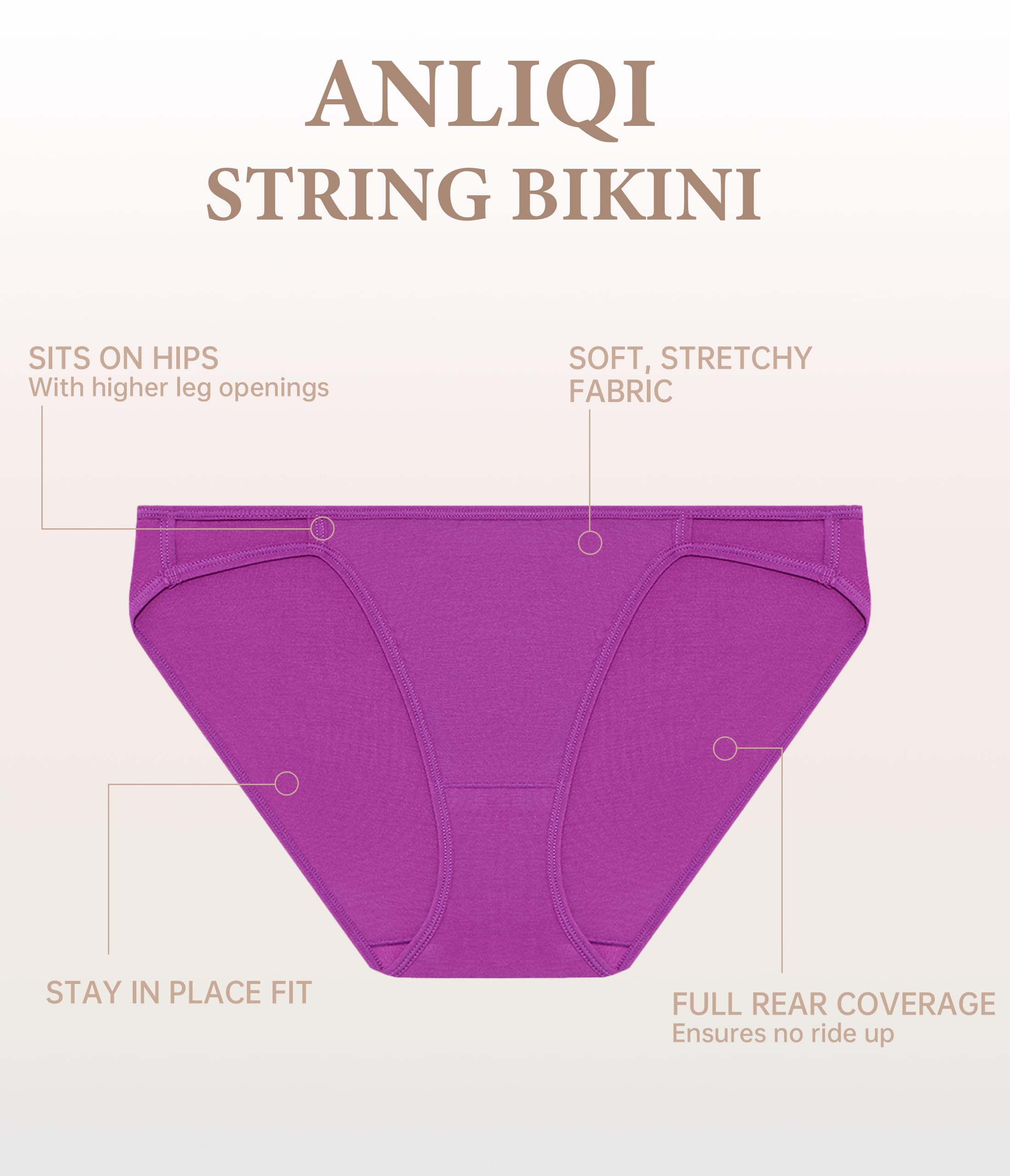 ANLIQI Women's High Cut String Bikini Panties Modal Comfort Breathable Stretch Bikini Underwear Soft Plus Size Underwear