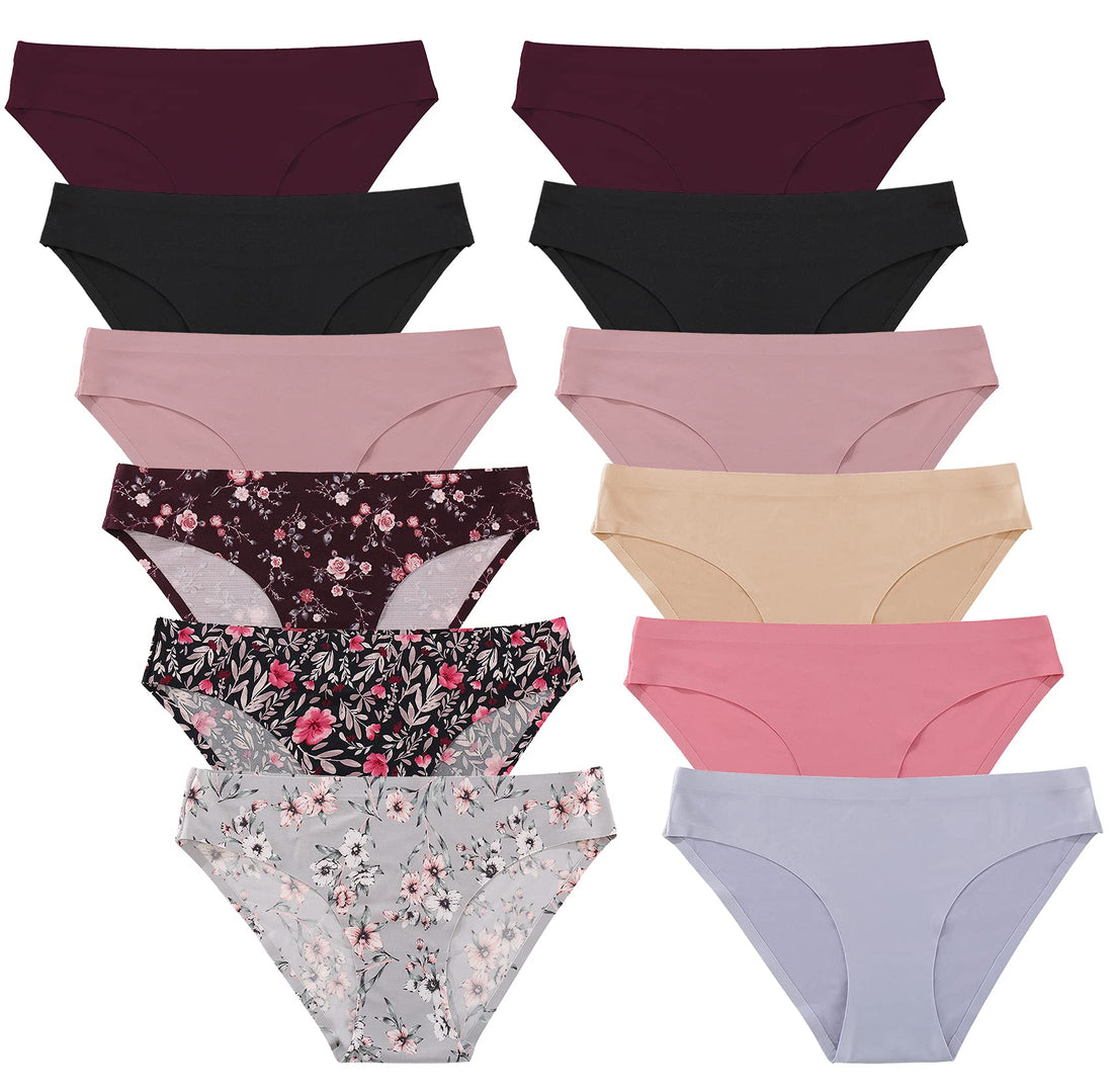 FINETOO 12Pack Womens Seamless Underwear No Show Cheeky Panties Invisibles Briefs Soft Stretch Bikini Hipster XS-XL