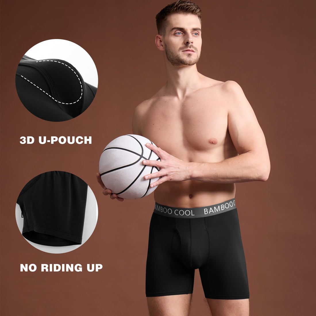 BAMBOO COOL Men's Ultra Breathable Underwear,No Riding Up Boxer Briefs with ComfortFlexible Waistband,Multipack