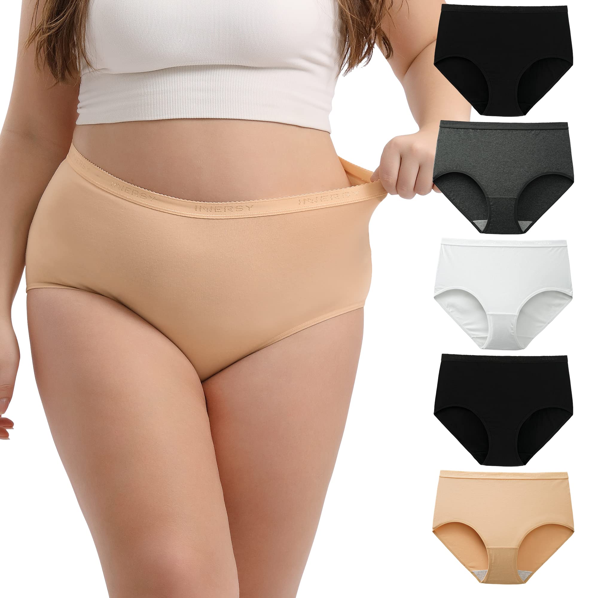 INNERSY Plus Size XL-6XL Big Curvy Woman Cotton Underwear High Waist Briefs 5-Pack