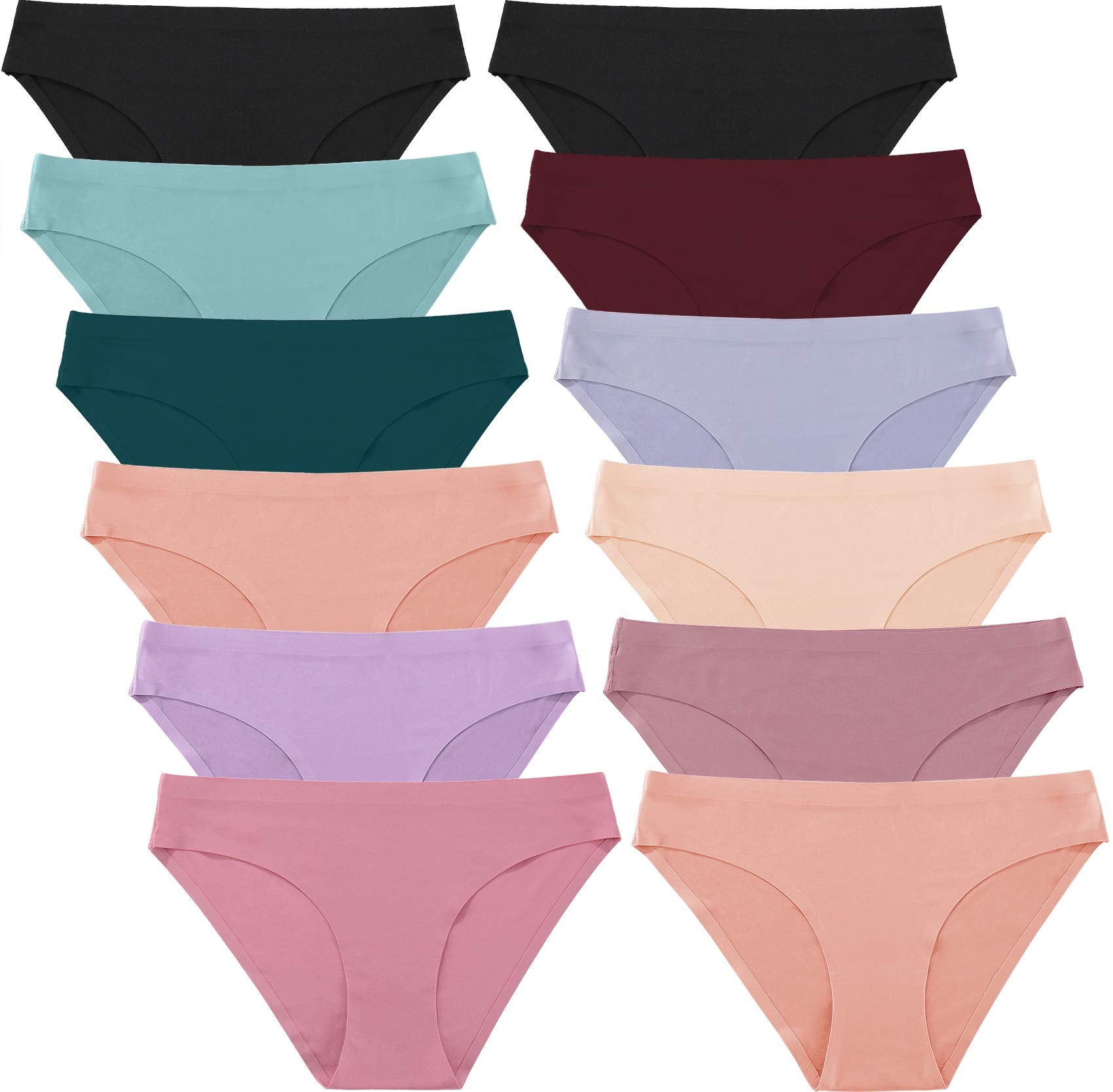 FINETOO 12Pack Womens Seamless Underwear No Show Cheeky Panties Invisibles Briefs Soft Stretch Bikini Hipster XS-XL