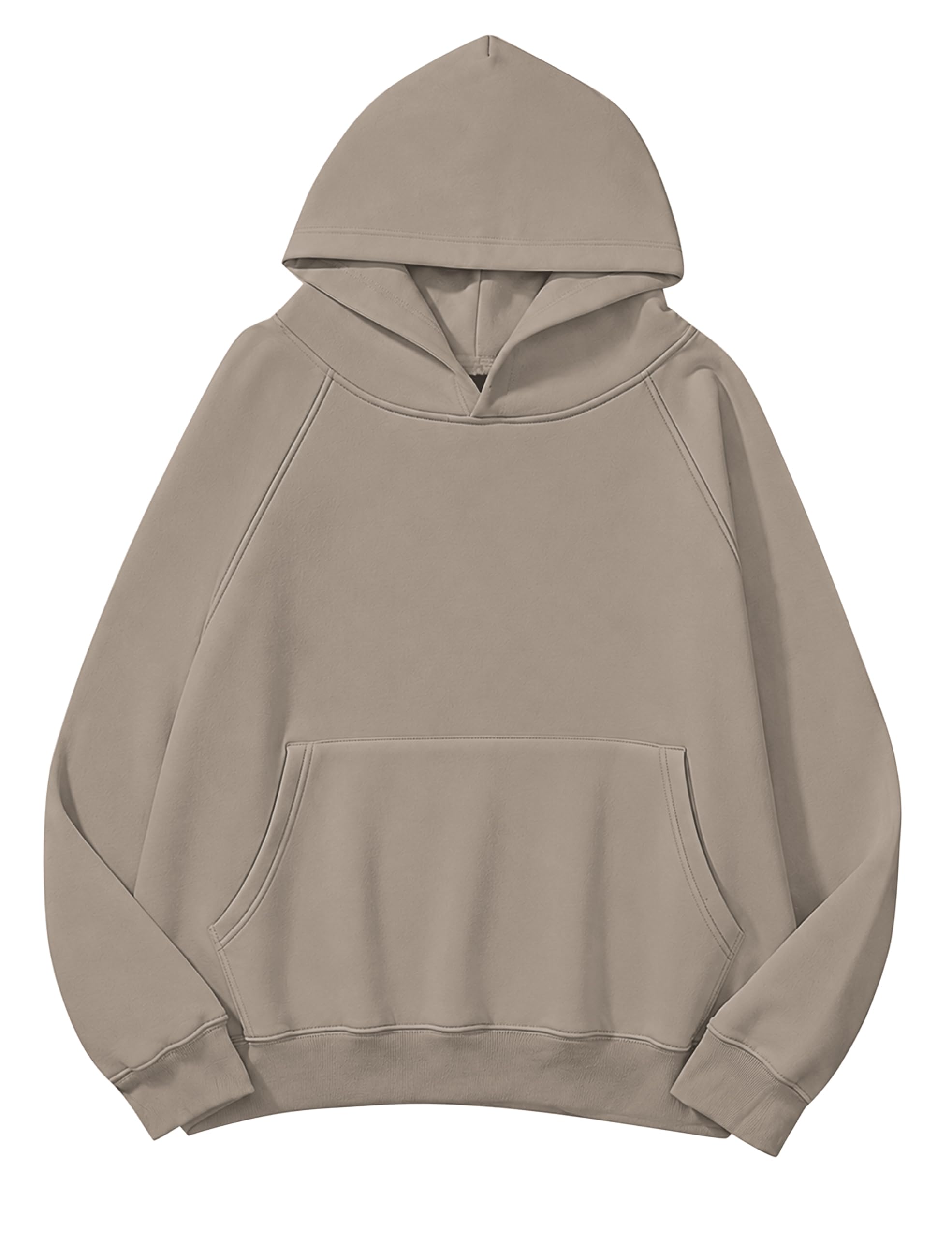 Lauweion Women Solid Basic Fleece Letter Loose Hoodie Sweatshirt Long Sleeve Kangaroo Pocket Drop Shoulder Pullovers Top