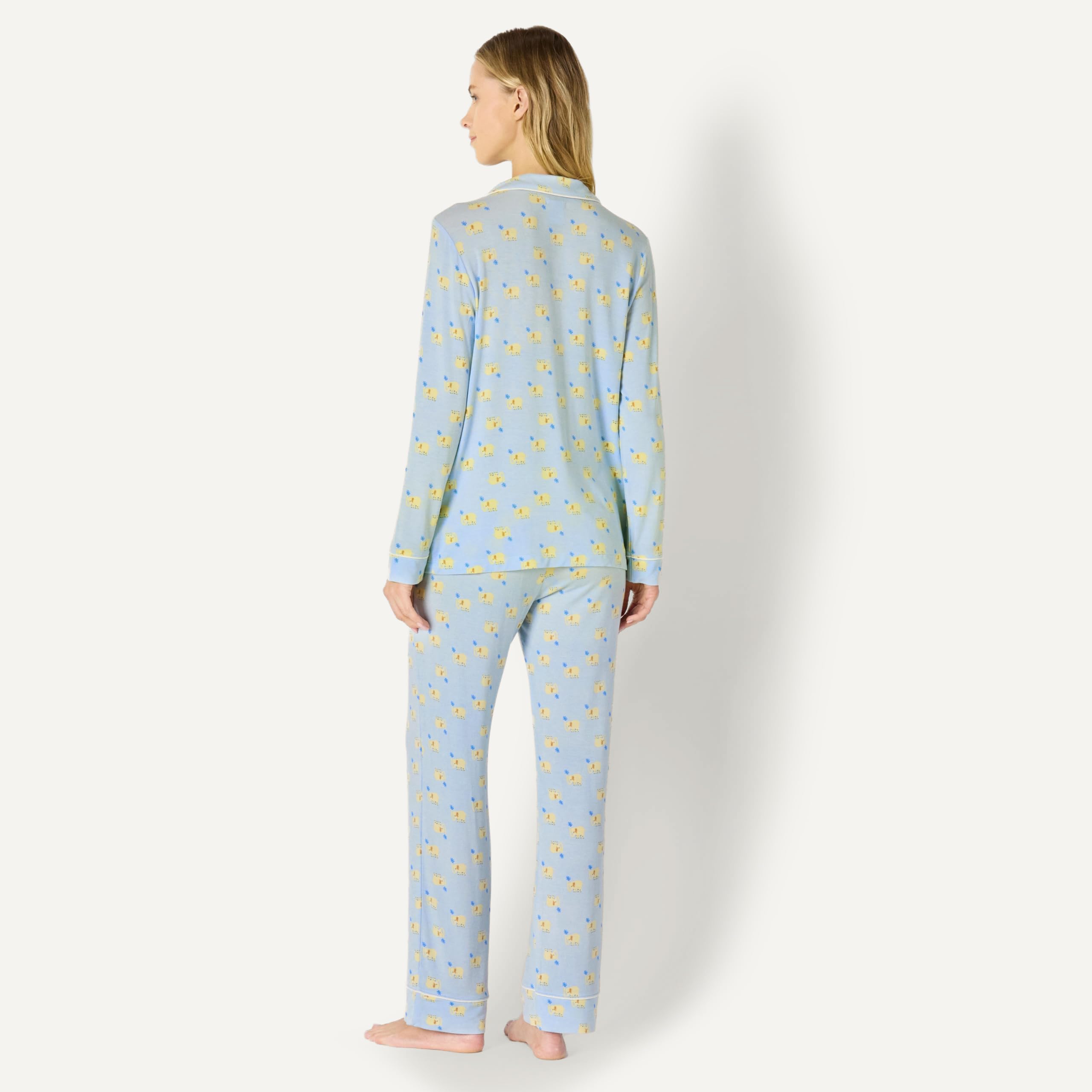 Amazon Essentials x Sofia Grainge Women's Stretch Modal Long-Sleeve Button-Front Top and Full-Length Bottom Pajama Set