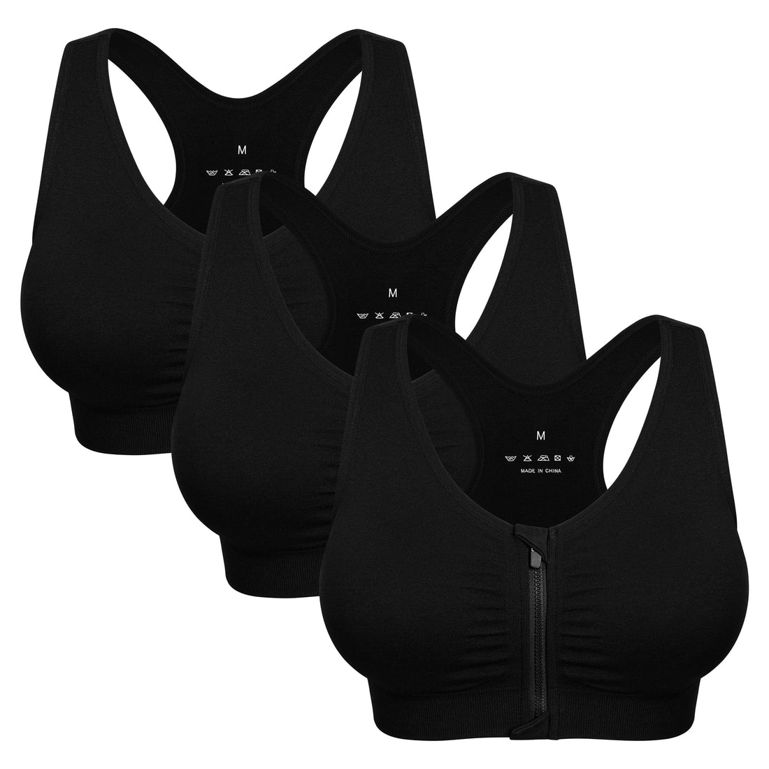 Women's Zip Front Sports Bra Wireless Post-Surgery Bra Workout Sports Bras | Zipper Front Closure, Surgical Mastectomy Bra, Post Op, Compression, Comfort, Medium Support, Active, Yoga, Removable Pads